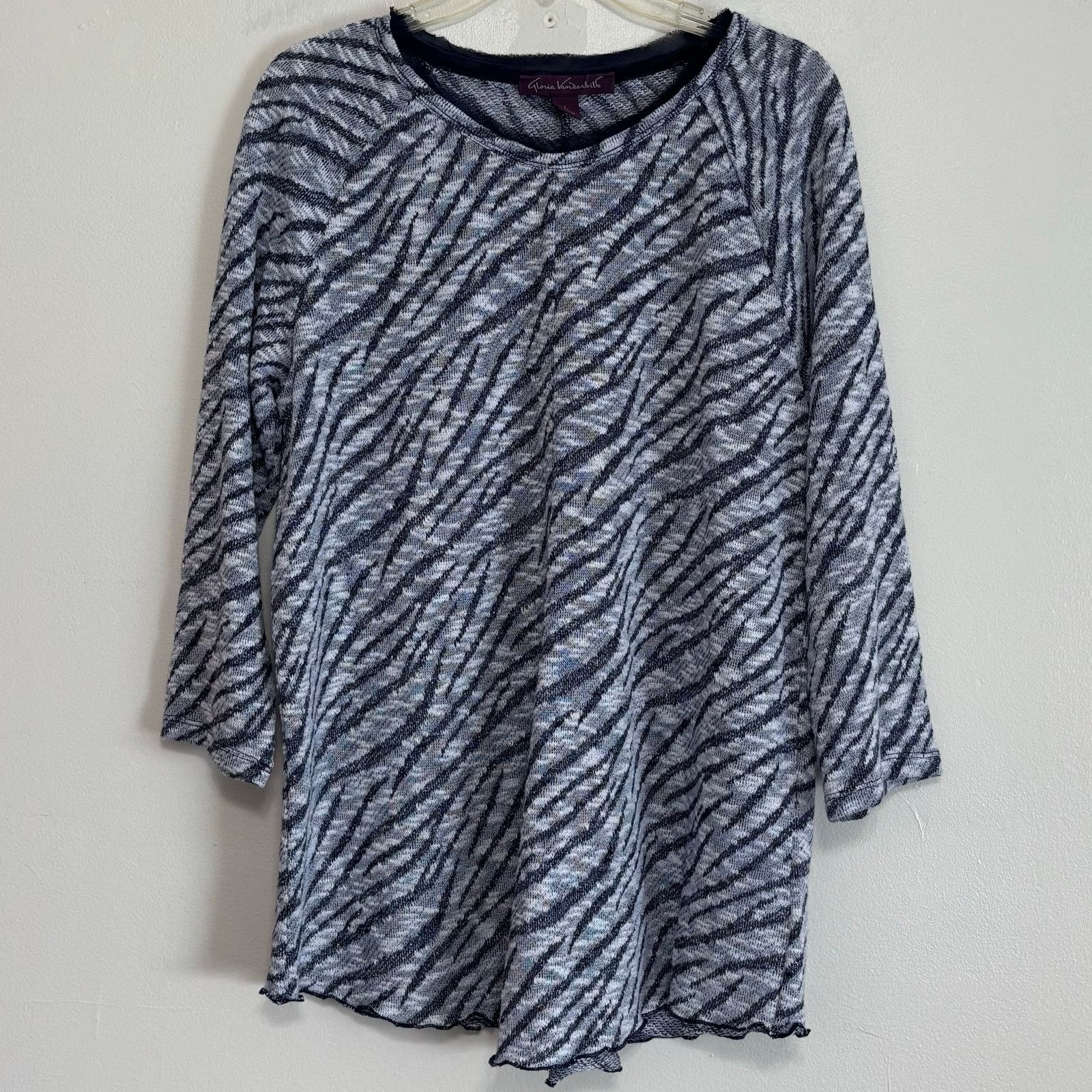 Gloria Vanderbilt Gloria Vanderbilt Navy Blue Gray & White Knit Sweater Size L Size L / US 10 / IT 46 - 1 Thumbnail