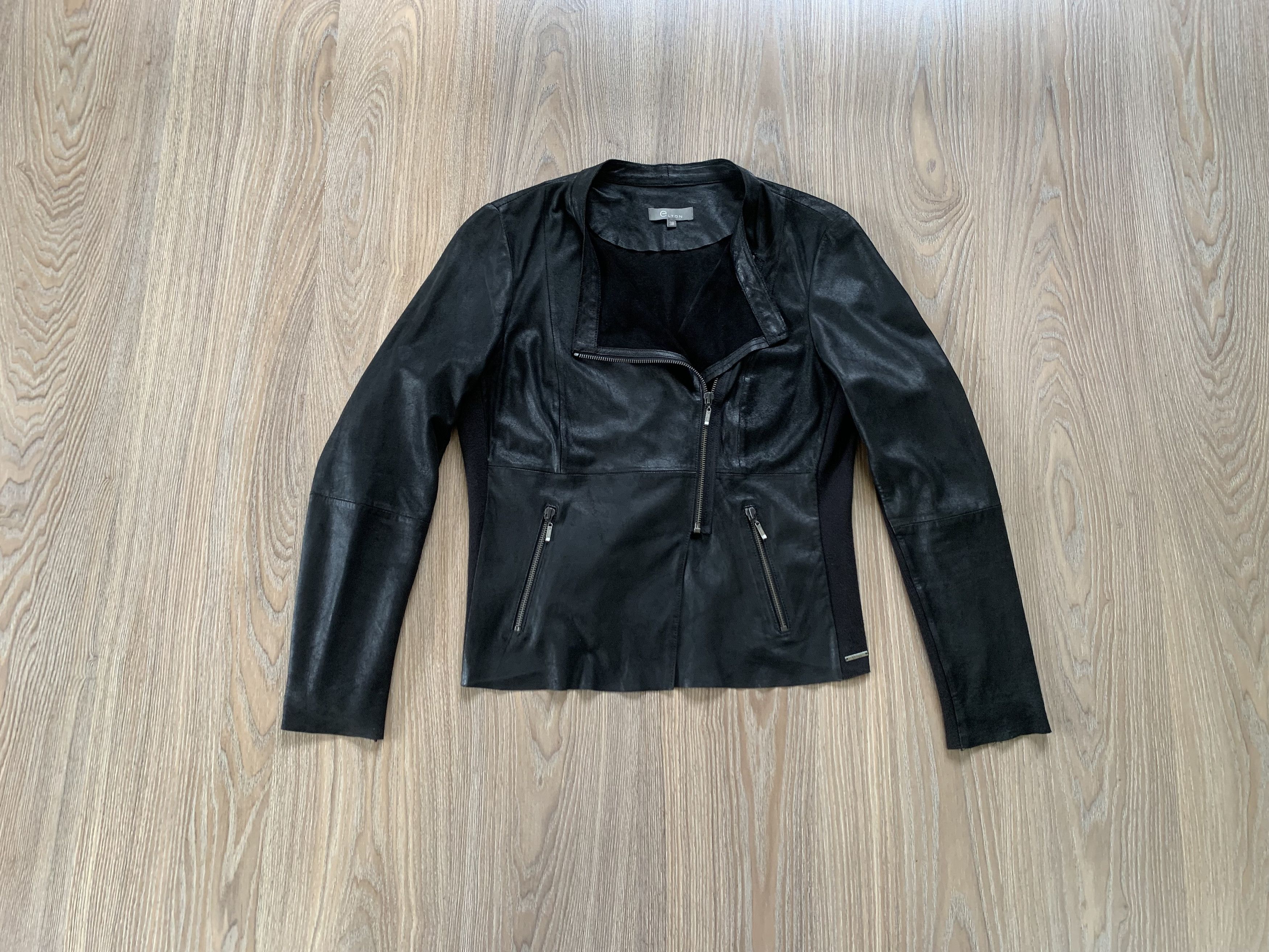 Other Elton Womens Goat Leather Black Biker Jacket Size M / US 6-8 / IT 42-44 - 12 Thumbnail