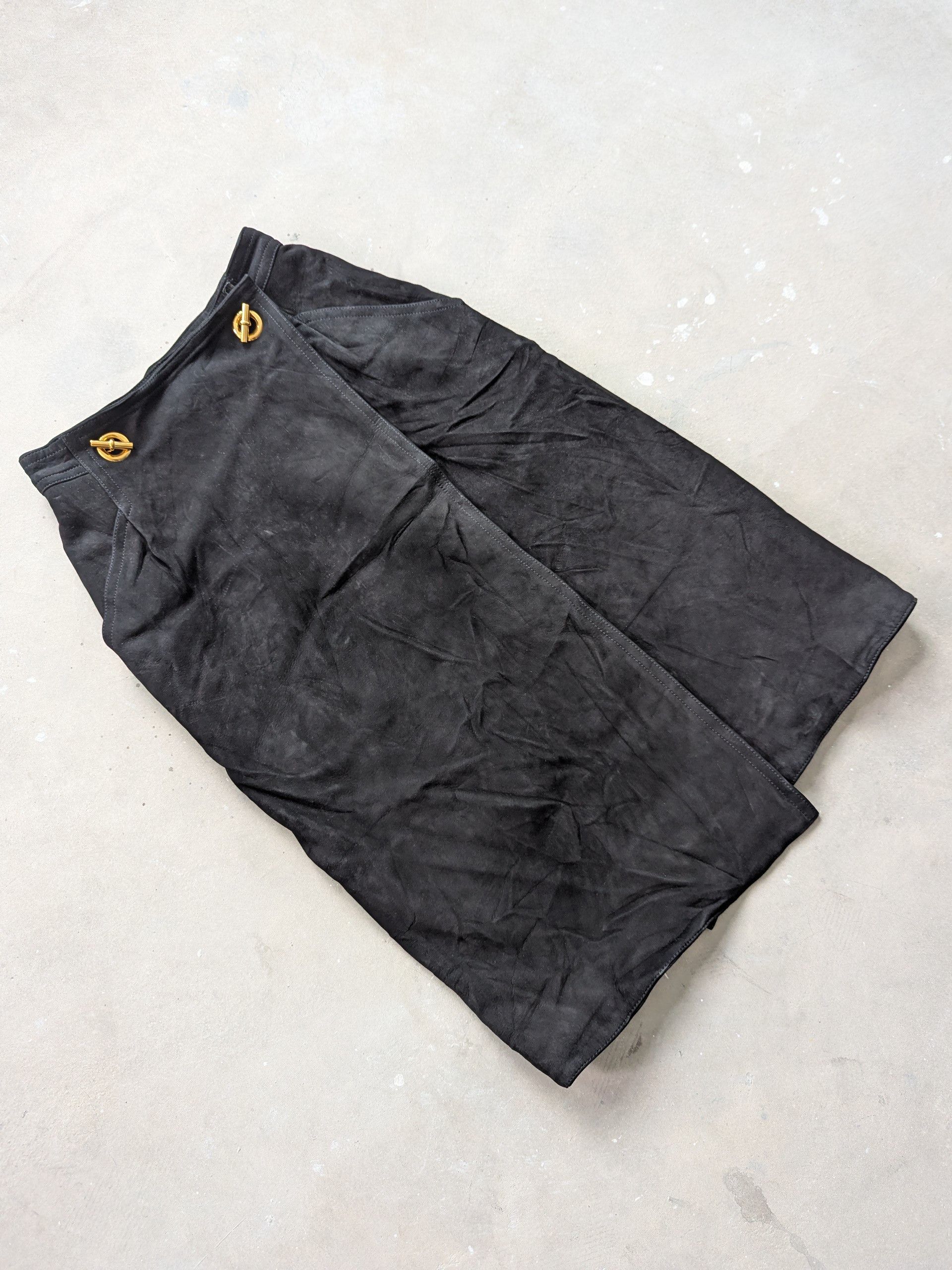 Hermes × Vintage Hermes Midi Skirt Nubuck Leather Viscose Lining Size 25" / US 0 / IT 36 - 3 Thumbnail
