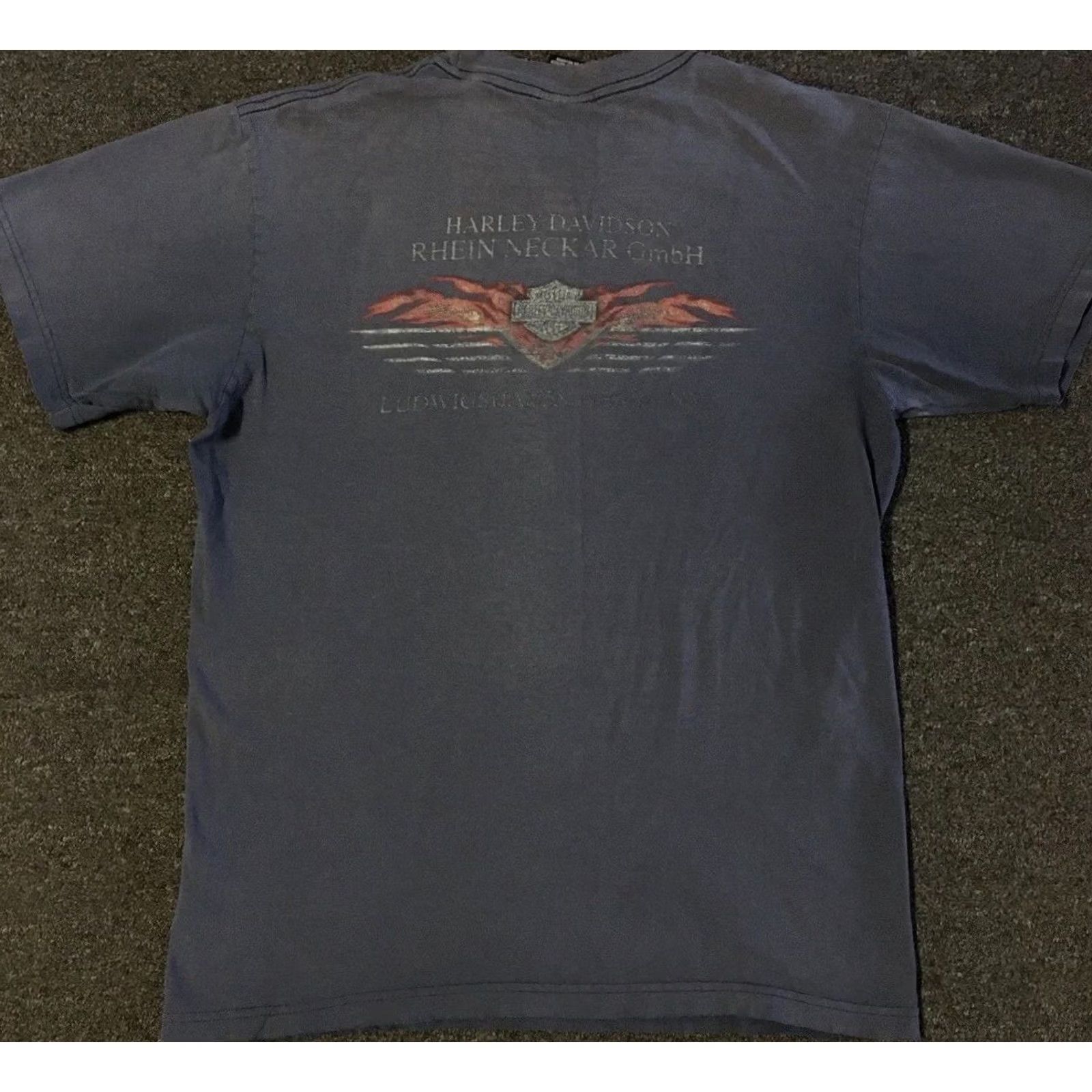 Harley Davidson Harley-Davidson Shirt Mens L Blue Vintage Germany Thrashed Faded Distressed Flames Graphic Tee 90s Y2K Grunge Punk Rock Biker USA California Size US L / EU 52-54 / 3 - 2 Thumbnail