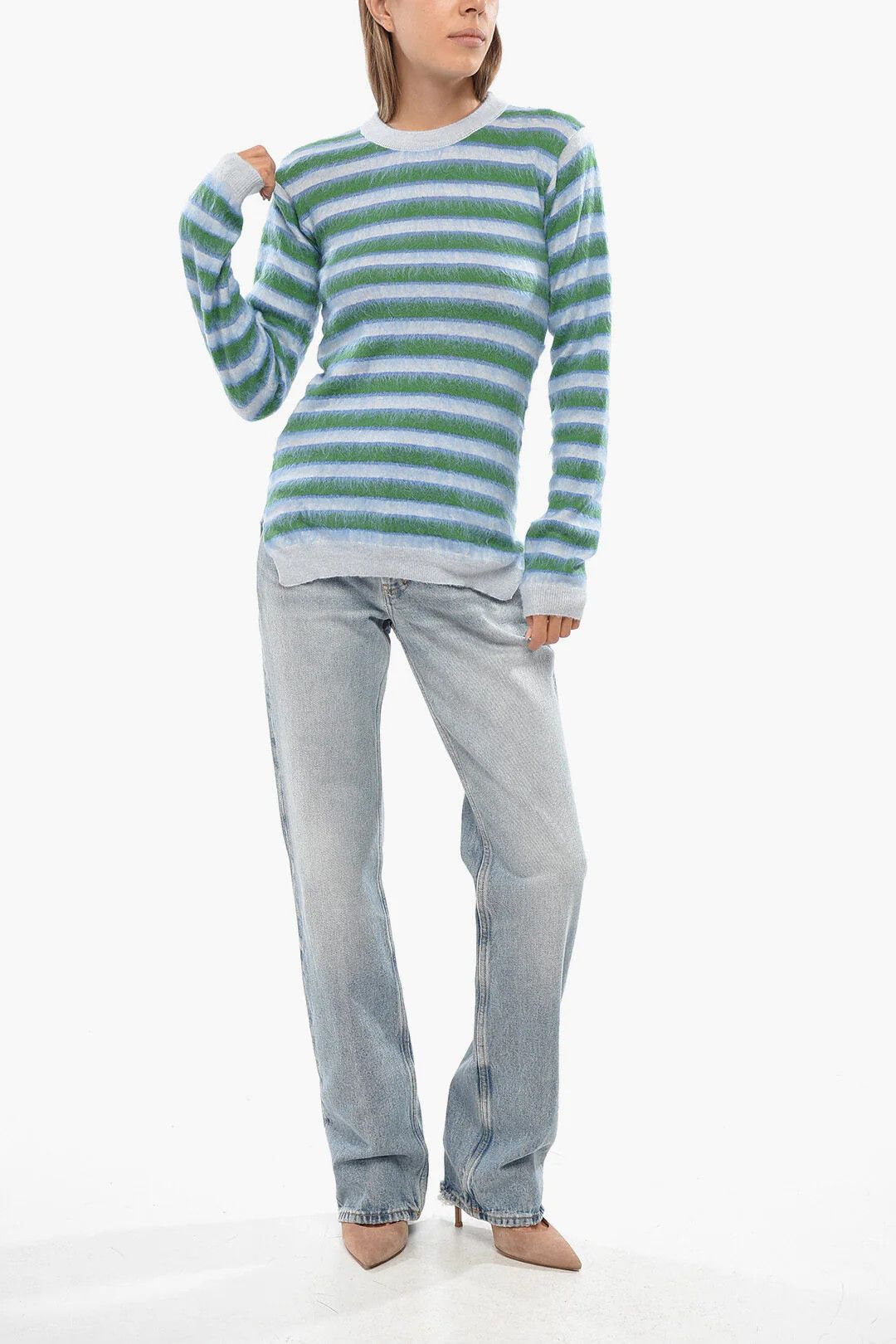 Marni og1mm0326 Virgin Wool Striped Crew-Neck Sweater Blue & Green Size S / US 4 / IT 40 - 4 Thumbnail
