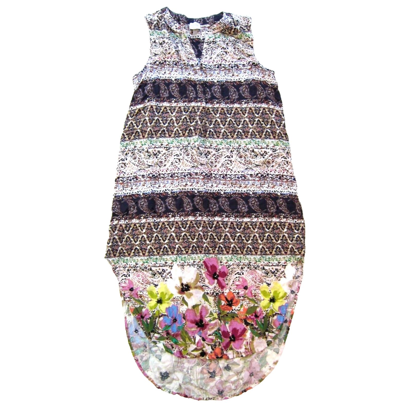 Pinko CUPIO Floral Sleeveless Midi Tank Dress Brown Green Pink 100% Rayon - M Womens Size M / US 6-8 / IT 42-44 - 2 Thumbnail