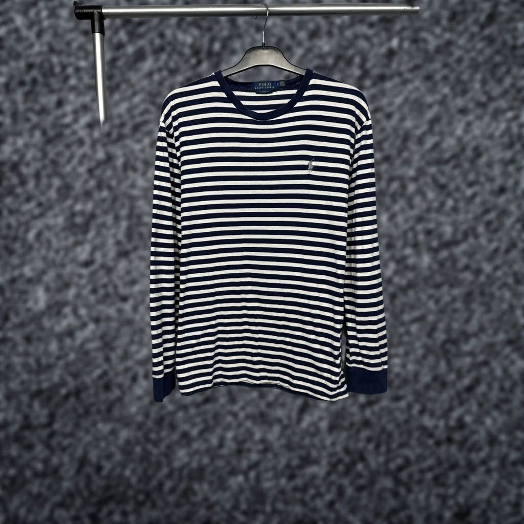 Polo Ralph Lauren Mens Long Sleeve Striped T-Shirt Size S Blue Crew Neck Cotton Logo