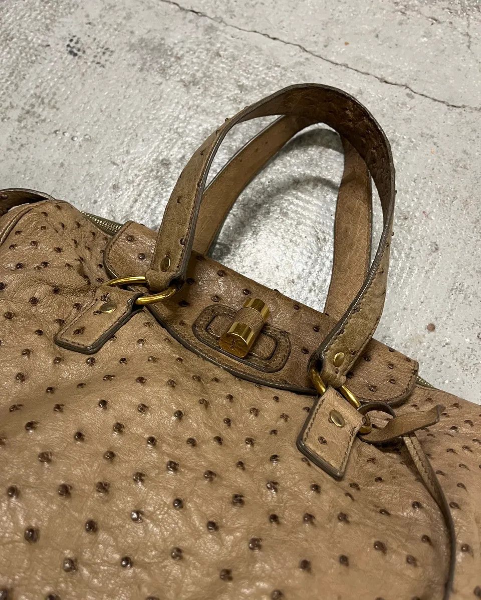 Yves Saint Laurent 2000s Yves Saint Laurent Beige Ostrich Leather Handle Bag Size ONE SIZE - 5 Thumbnail