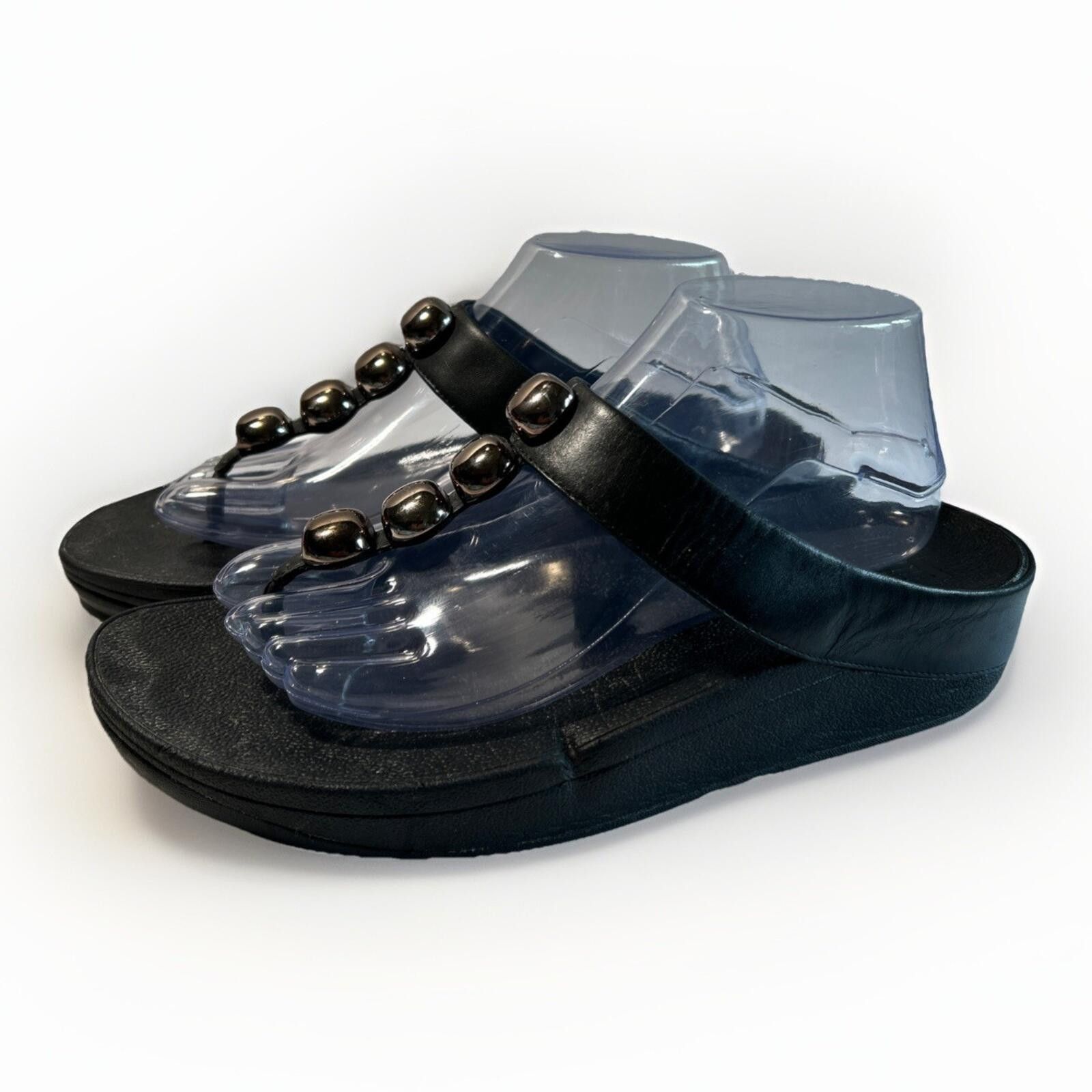 Other FitFlop Womens Rola Sandals Size 10 Black Thong Beaded Low Size US 10 / IT 40 - 1 Thumbnail