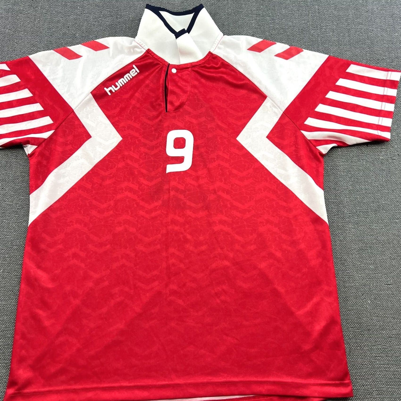 Hummel Hummel Denmark 1992 1994 Home #9 Povlsen Football Jersey L Red Short Sleeve Pullover Moisture Wicking Quick Dry Mens Jersey Size US L / EU 52-54 / 3 - 3 Thumbnail