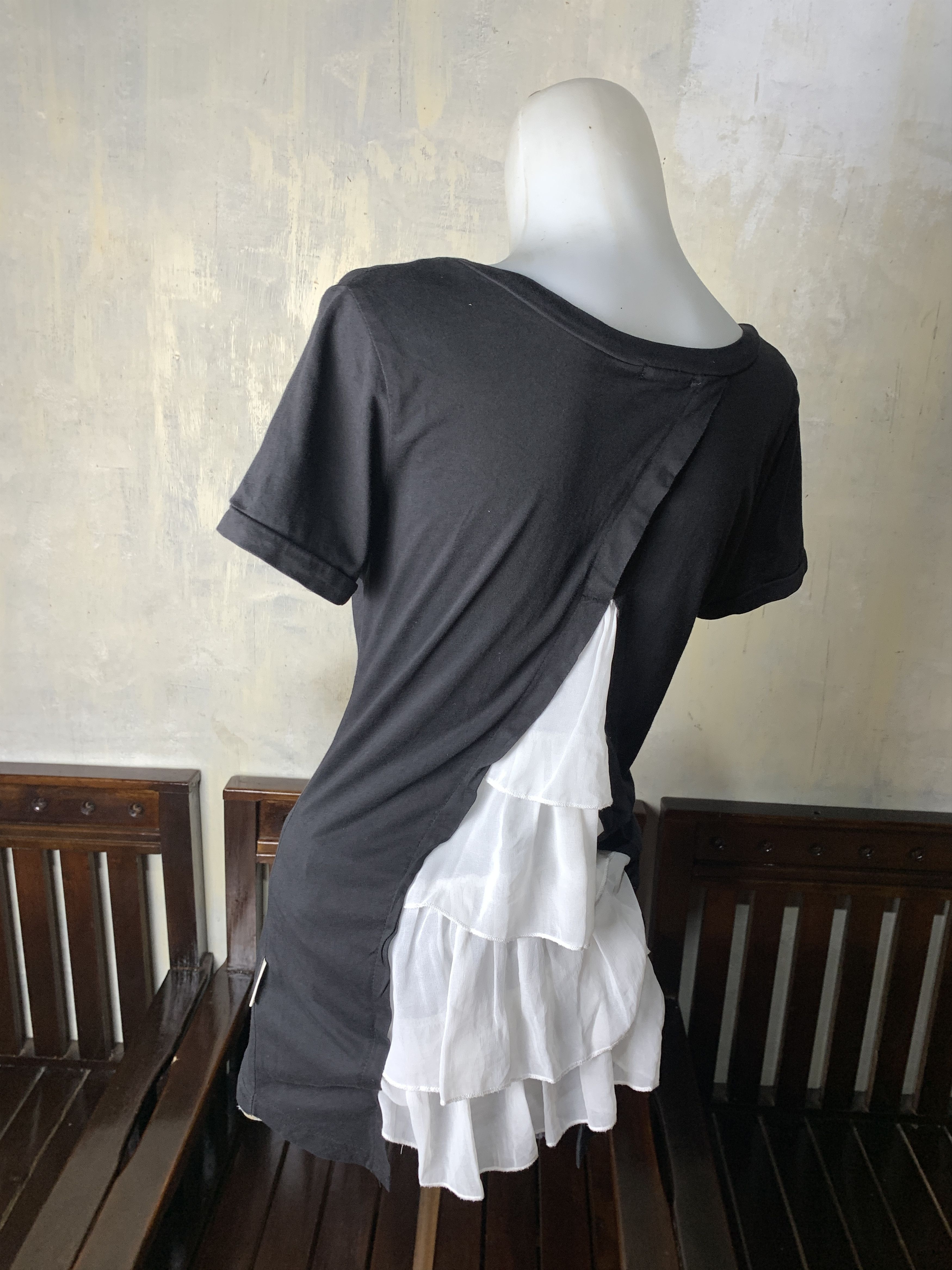 Japanese Brand SVDK Black Multifabric Studded Dressy Tee (M) Size M / US 6-8 / IT 42-44 - 3 Thumbnail