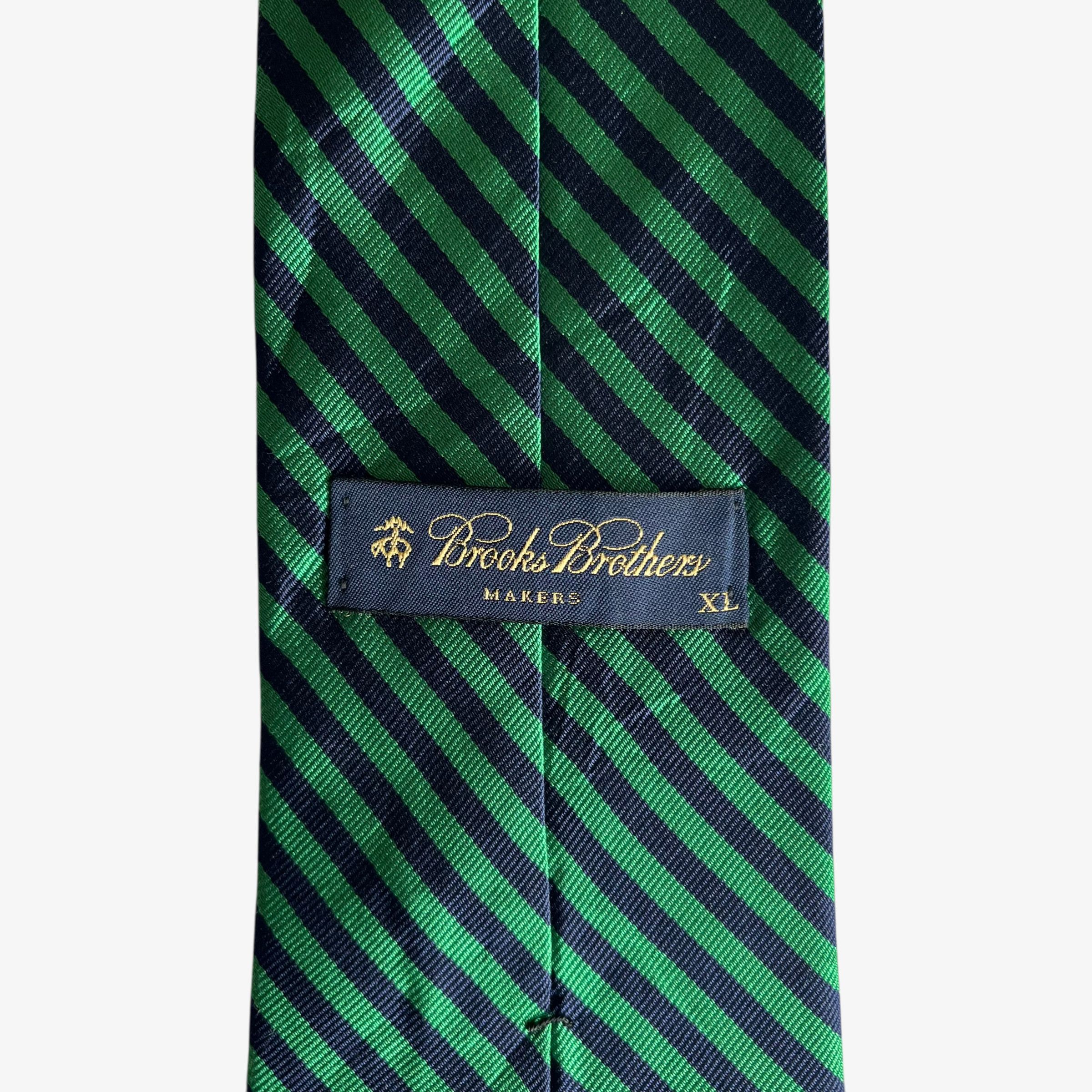 Brooks Brothers Vintage 90s Brooks Brothers Green & Navy Striped Silk Tie Size ONE SIZE - 2 Thumbnail