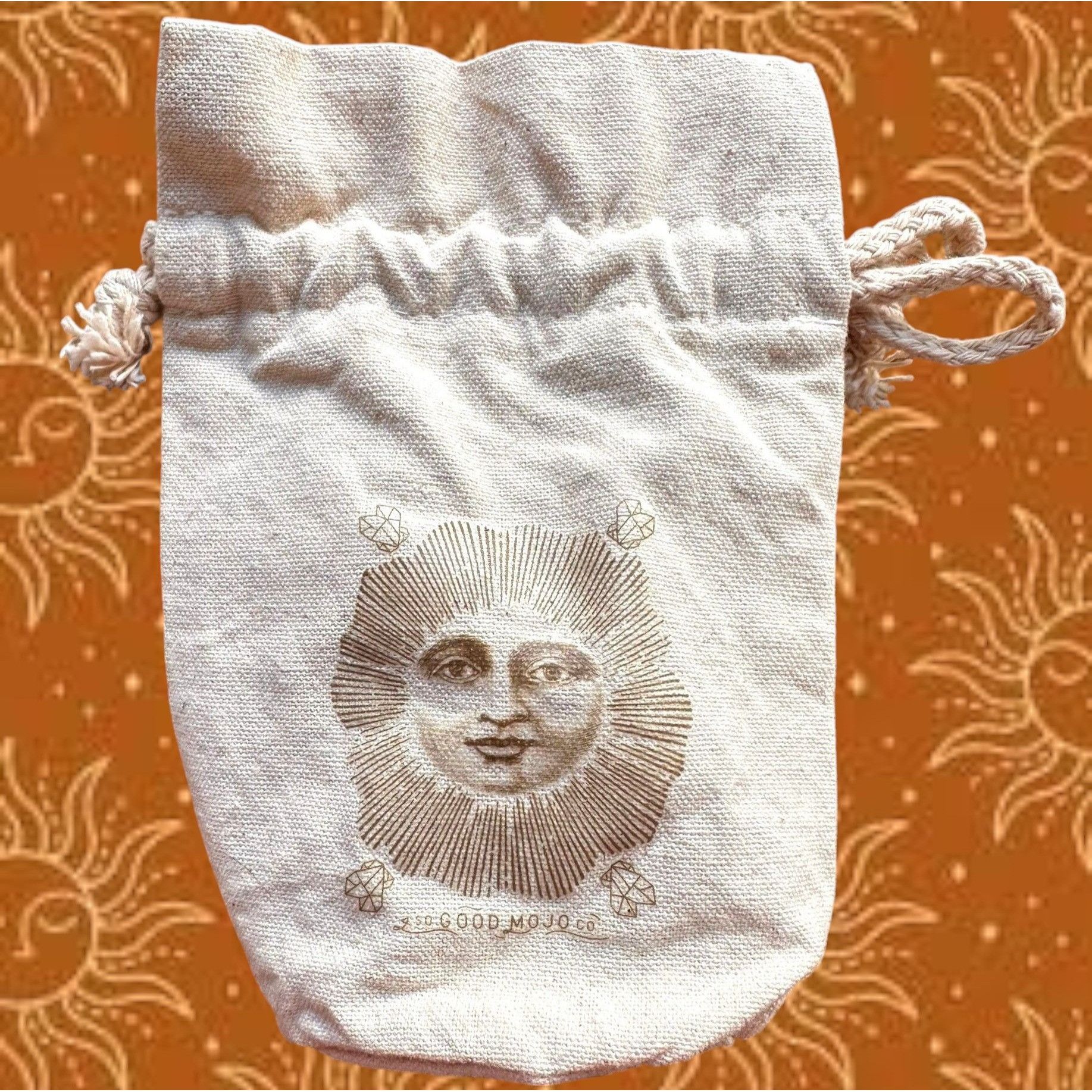 Vintage Drawstring Jewelry Pouch Good Mojo Co Sun Face Crystals Stas Size ONE SIZE - 4 Thumbnail