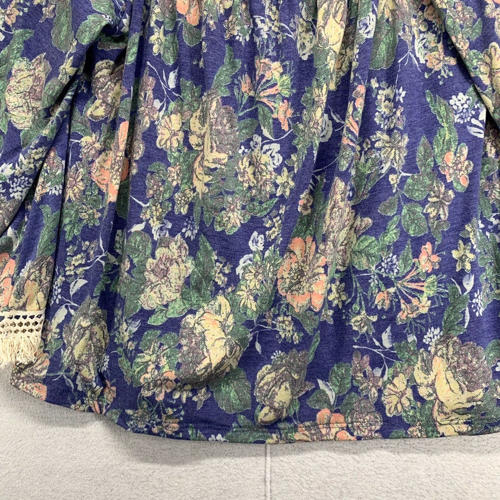 Bell VINTAGE Jules Blouse Shirt Boho Tunic Blue Floral 3/4 Bell Sleeve Crochet Embroidered USA Made Women L Size L / US 10 / IT 46 - 7 Thumbnail