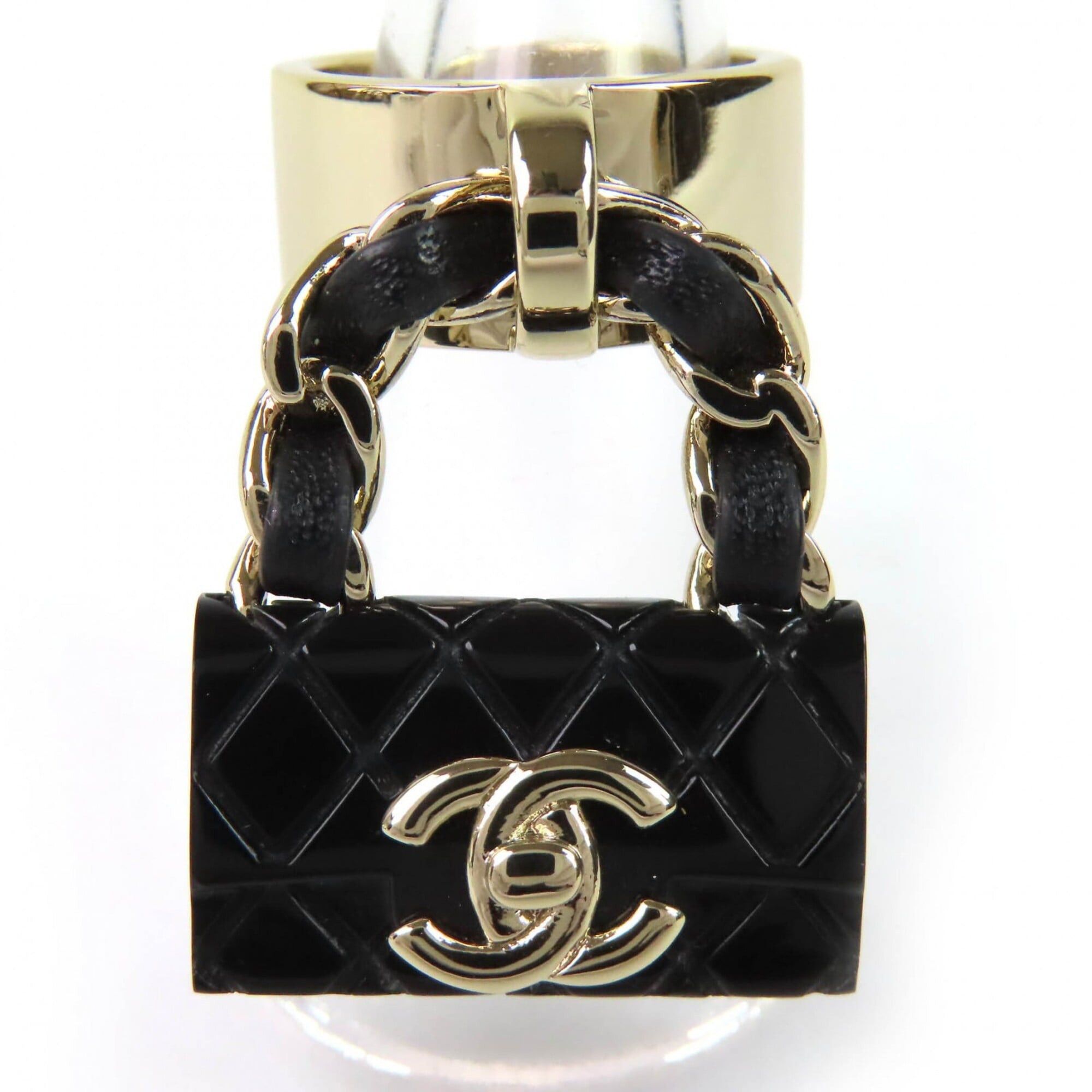 Chanel CHANEL ABA014 B23C Coco Mark Matelassé Bag Charm Ring, Gold and Black, Made in Italy, Women's. Size ONE SIZE - 1 Thumbnail