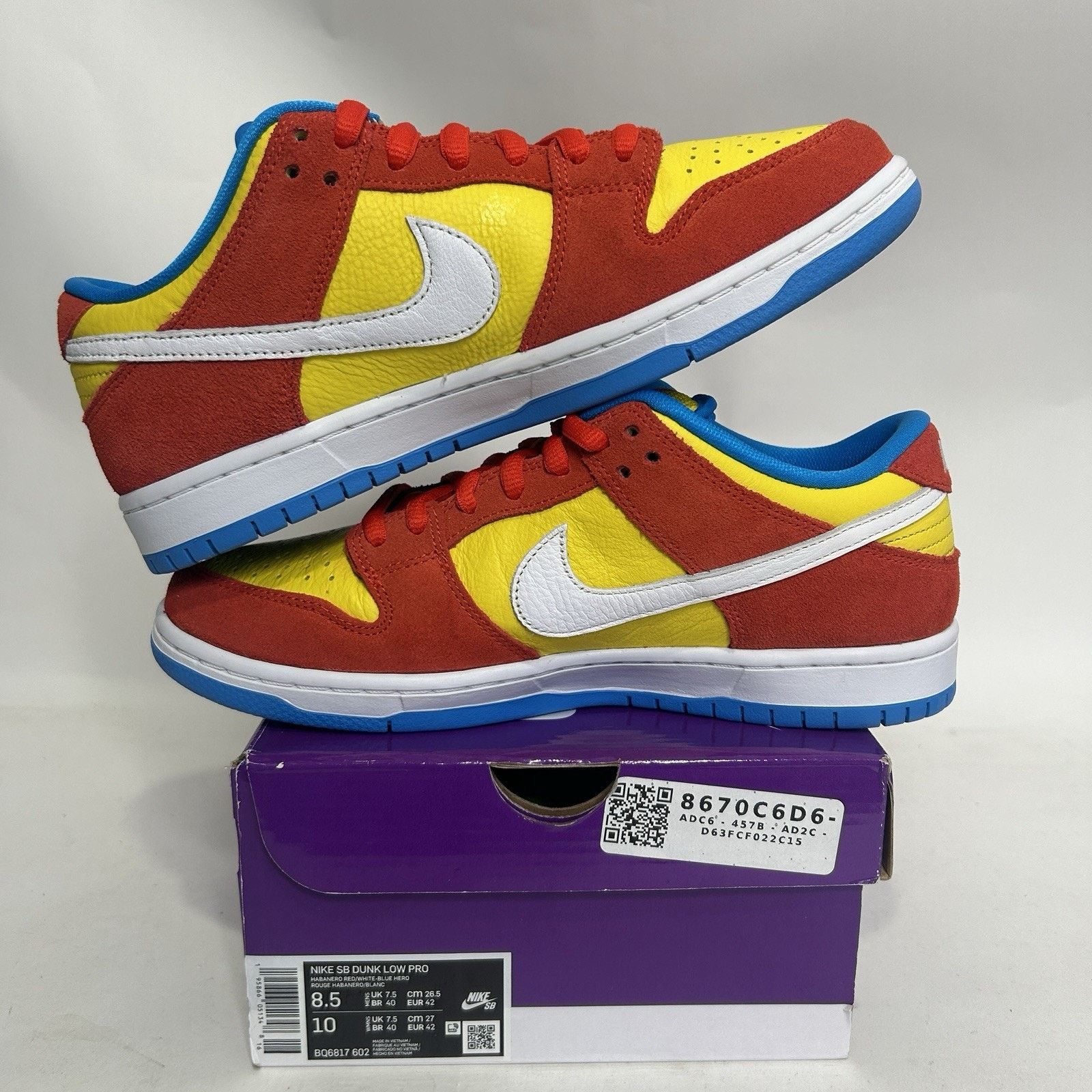 Nike Nike SB Dunk Low “Bart Simpson/Habanero Red White-Blue” Size US 8.5 / EU 41-42 - 3 Thumbnail