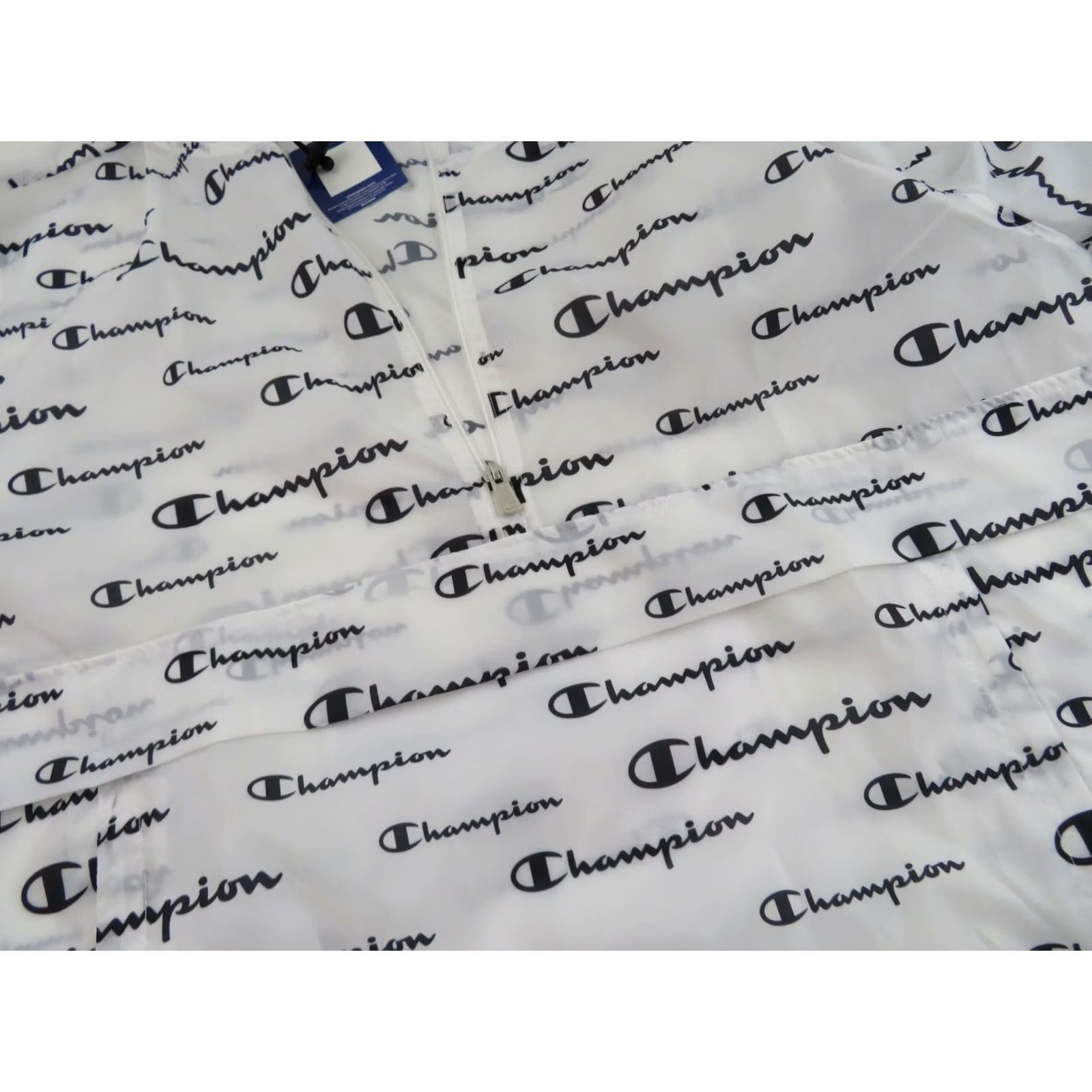 Champion Champion All Over Print Windbreaker Jacket Coat Mens XL Hooded Pullover Zip Front White Satin N/A Size US XL / EU 56 / 4 - 4 Thumbnail