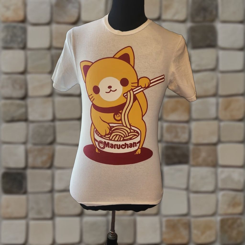 Vintage Maruchan Ramen Cup Of Noodles Cat With Chopsticks T-shirt Small White Mens Size US S / EU 44-46 / 1 - 1 Thumbnail