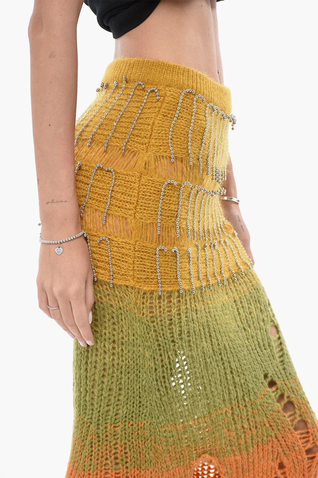 Off-White og1mm0426 Mohair-Blend Skirt in Multicolor Size 27" / US 4 / IT 40 - 3 Thumbnail