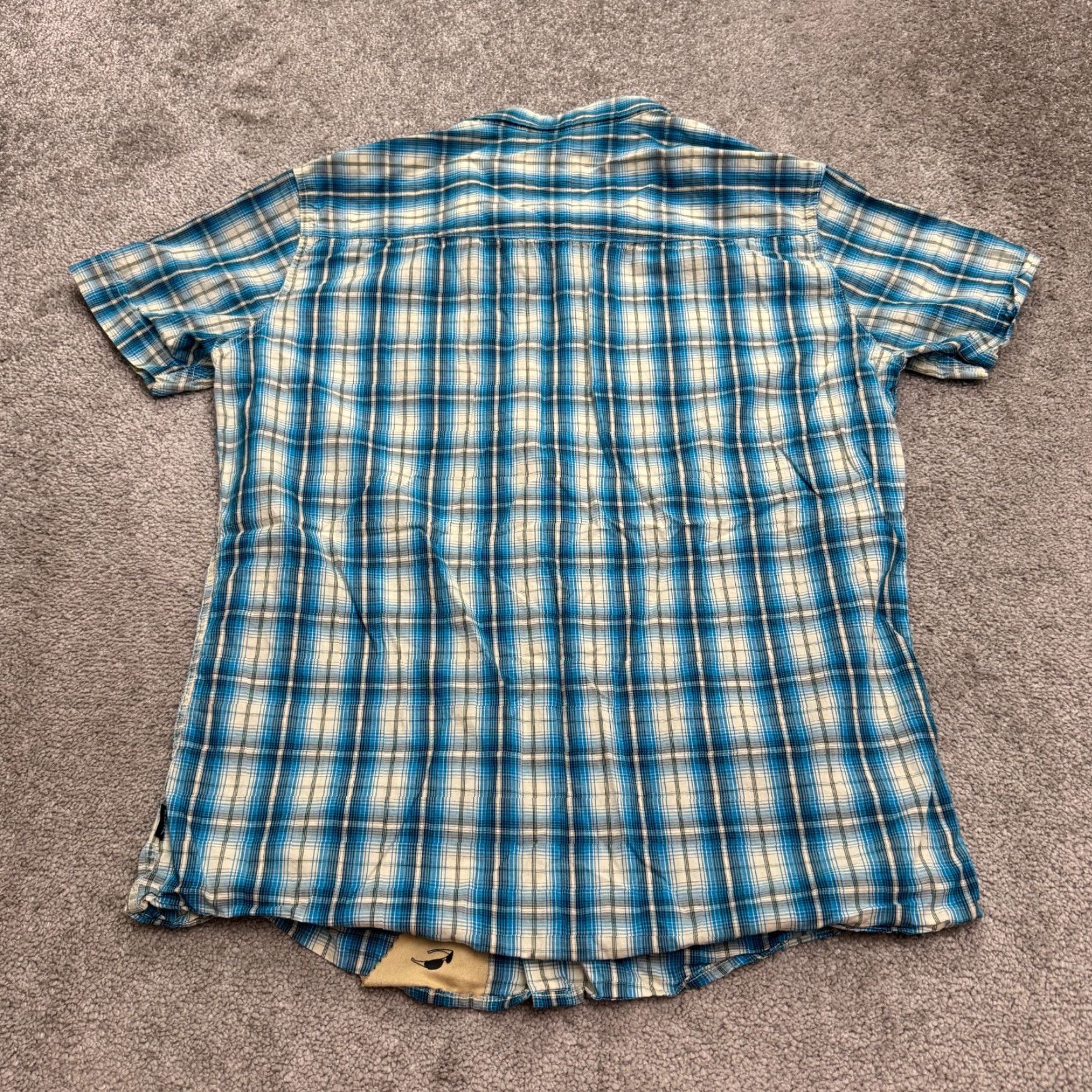 Vintage Kuhl Button-Down Shirt Mens M Blue Plaid Short Sleeve Linen Cotton Outdoor Casual Utility Shirt Adult Medium Blue Plaid Mens Size US M / EU 48-50 / 2 - 2 Thumbnail