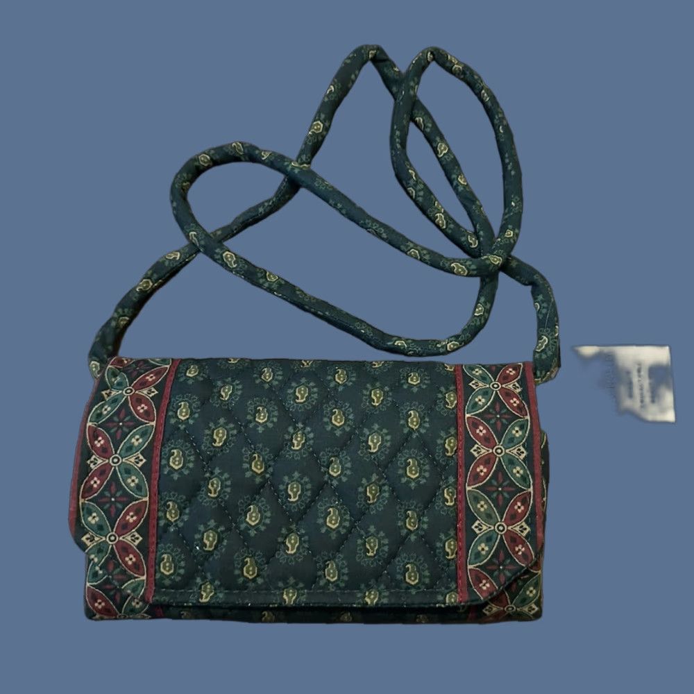 VINTAGE Vera Bradley Crossbody Purse Wallet Green 1998 Pattern NWT NEW Small Cotton Crossbody Mens? Womens?