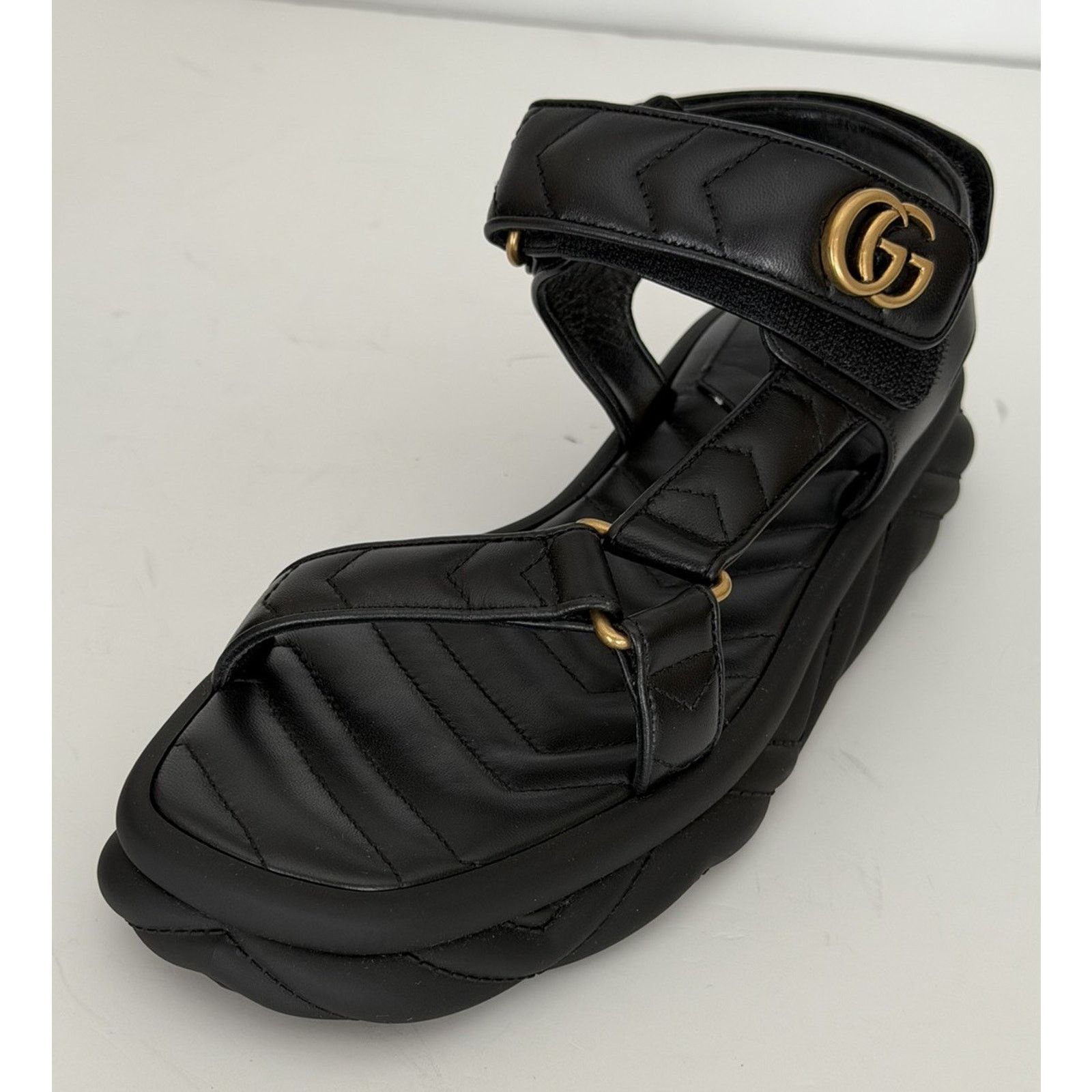 Gucci Gucci GG Quilted Open Toe Black Leather Sandals 10 US 776936 Size US 10 / IT 40 - 14 Thumbnail
