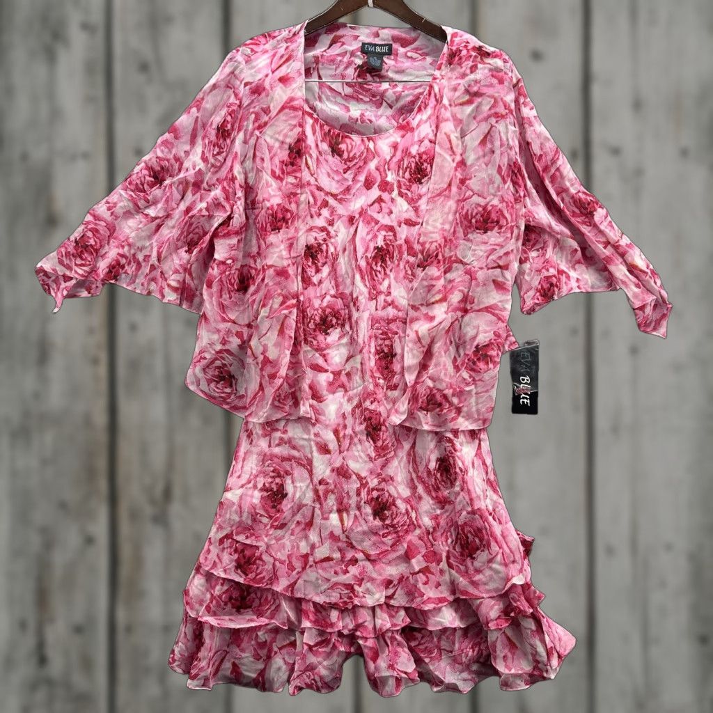 Vintage VINTAGE y2k Eva Blue Dress Jacket Set Womens 14 Pink Floral Ruffle Tiered Beaded Size XL / US 12-14 / IT 48-50 - 1 Thumbnail