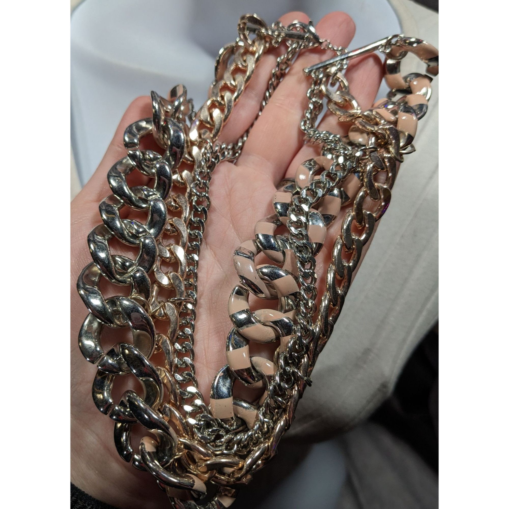 Other Metallic Statement Necklace Silver And Gold Tone With Pink P Size ONE SIZE - 5 Thumbnail