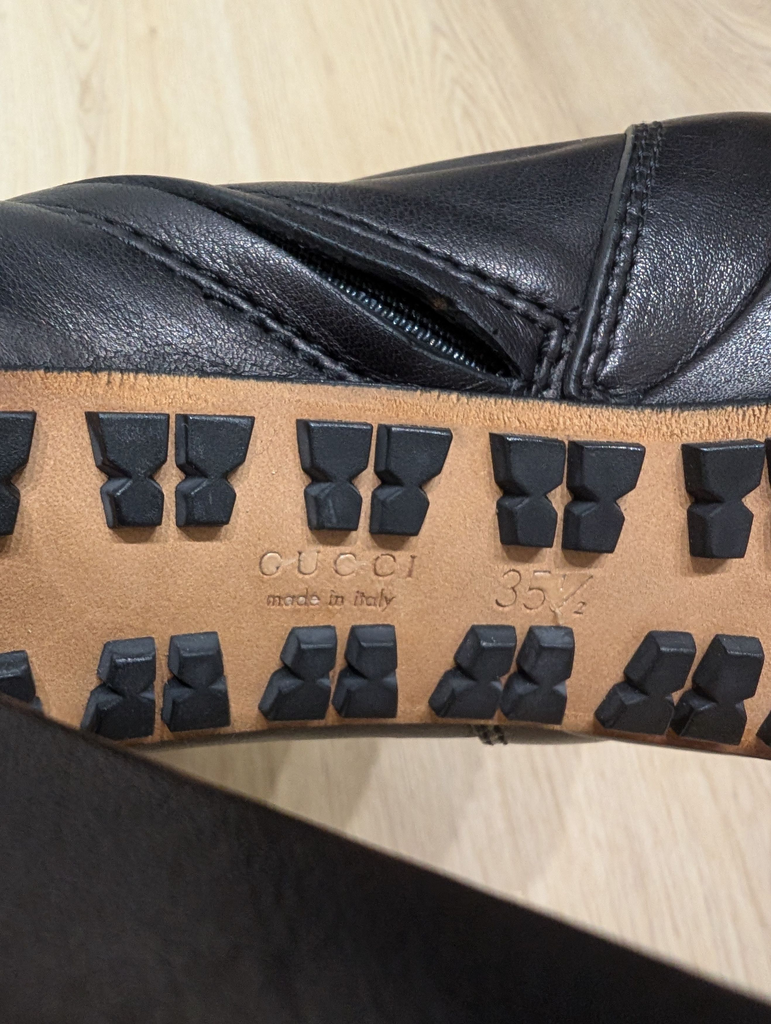 Gucci GUCCI Black Leather Wool Rrib Knee Platform Boots Lace Up Size US 4.5 / IT 34.5 - 5 Thumbnail