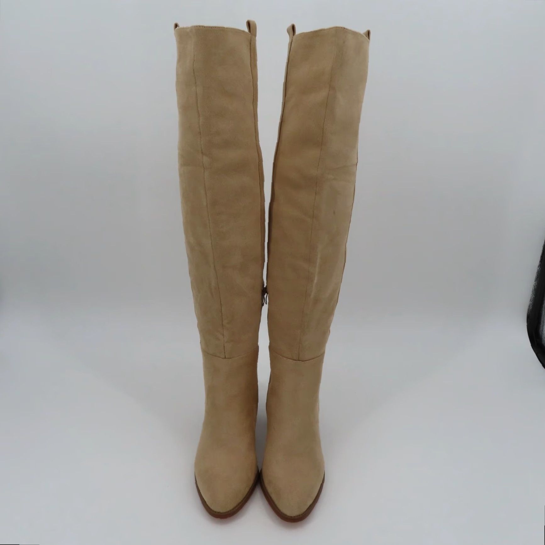 Vintage Women Beige Faux Leather Block Heel Knee High Boots Western NEW Size US 10 / IT 40 - 2 Thumbnail
