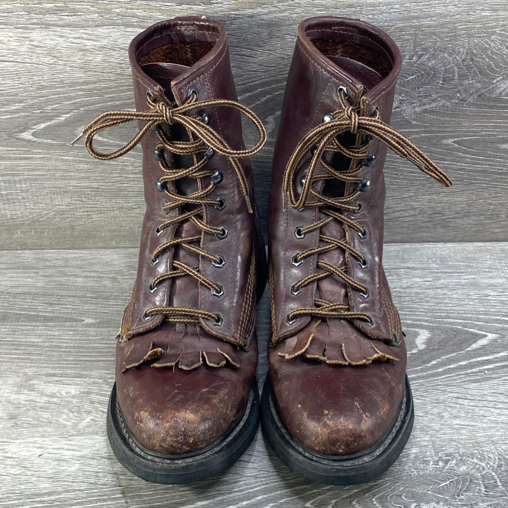 Vintage Rhino Boots Mens 7 Brown Leather Cowboy Western Work Lace Up Logger Kiltie - Vintage Boots Mens Western/Work Brown Leather Size US 7 / EU 40 - 3 Thumbnail