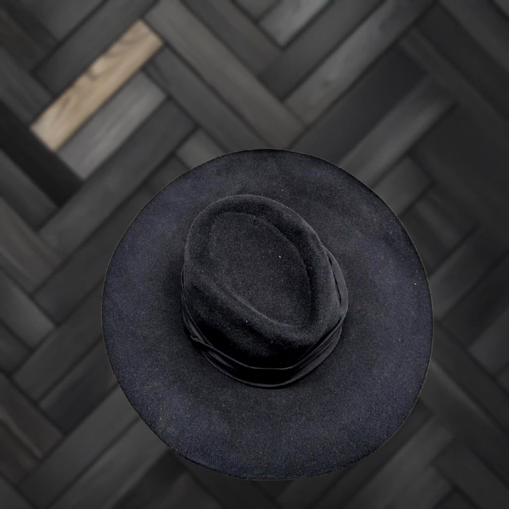 Ralph Lauren VINTAGE Ralph Lauren Hat Fedora Women L Black Felt Fur Wool Wide Brim 1980s Size ONE SIZE - 1 Thumbnail