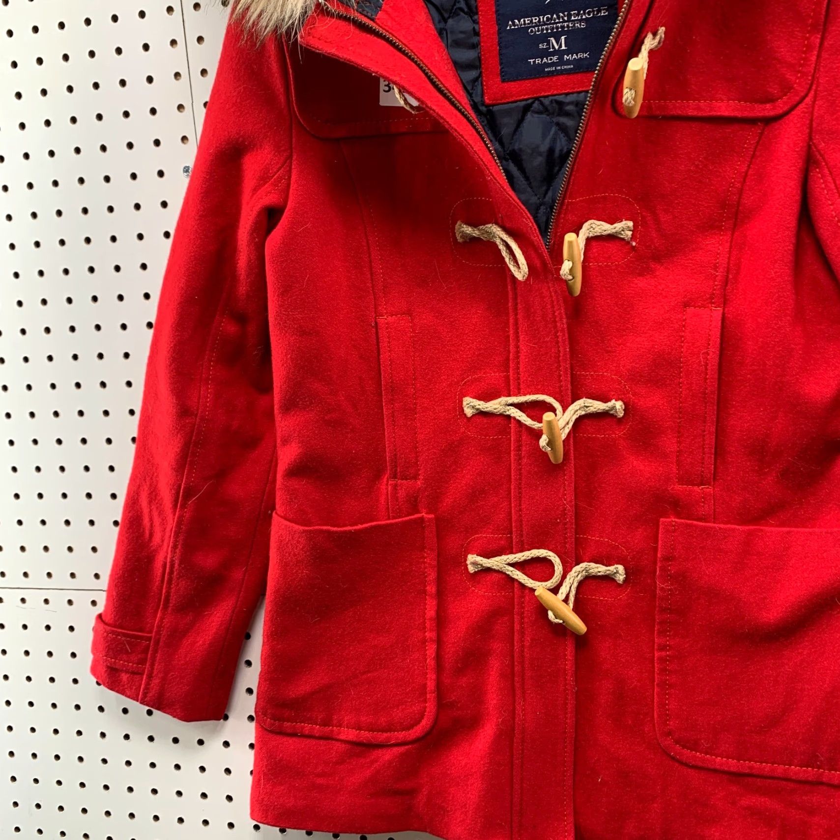 American Eagle Outfitters American Eagle Wool Coat Womens Medium Red Hooded Toggle Faux Fur 20x29 Coat Women Red Wool Blend Pea Coat Winter Removable? Size M / US 6-8 / IT 42-44 - 5 Thumbnail