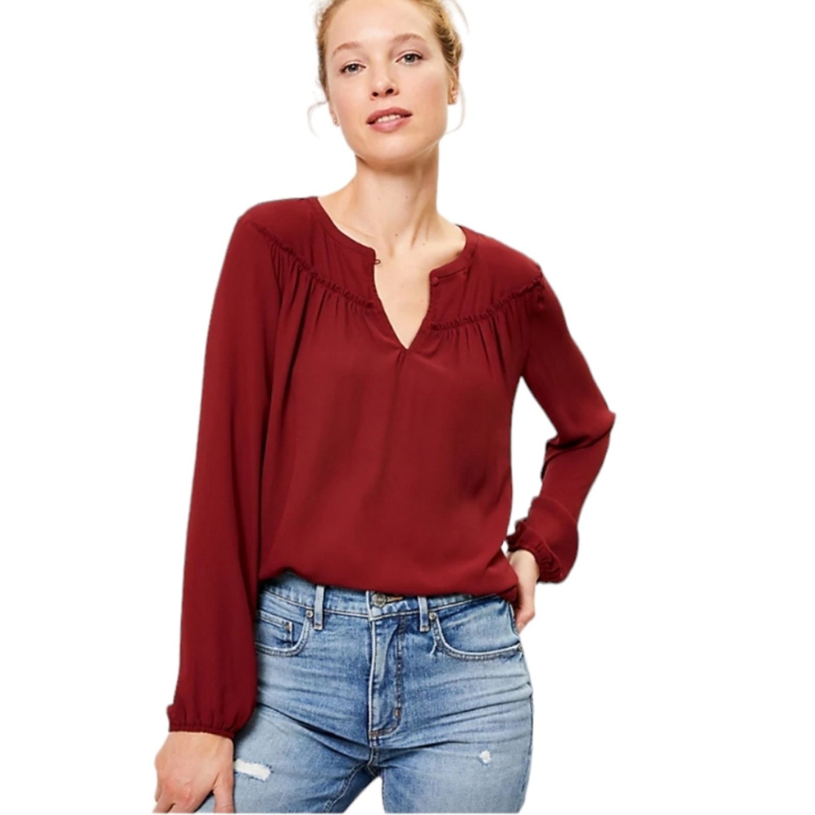 Loft NWT Loft Split Neck Mixed Media Top xS Size XS / US 0-2 / IT 36-38 - 1 Thumbnail