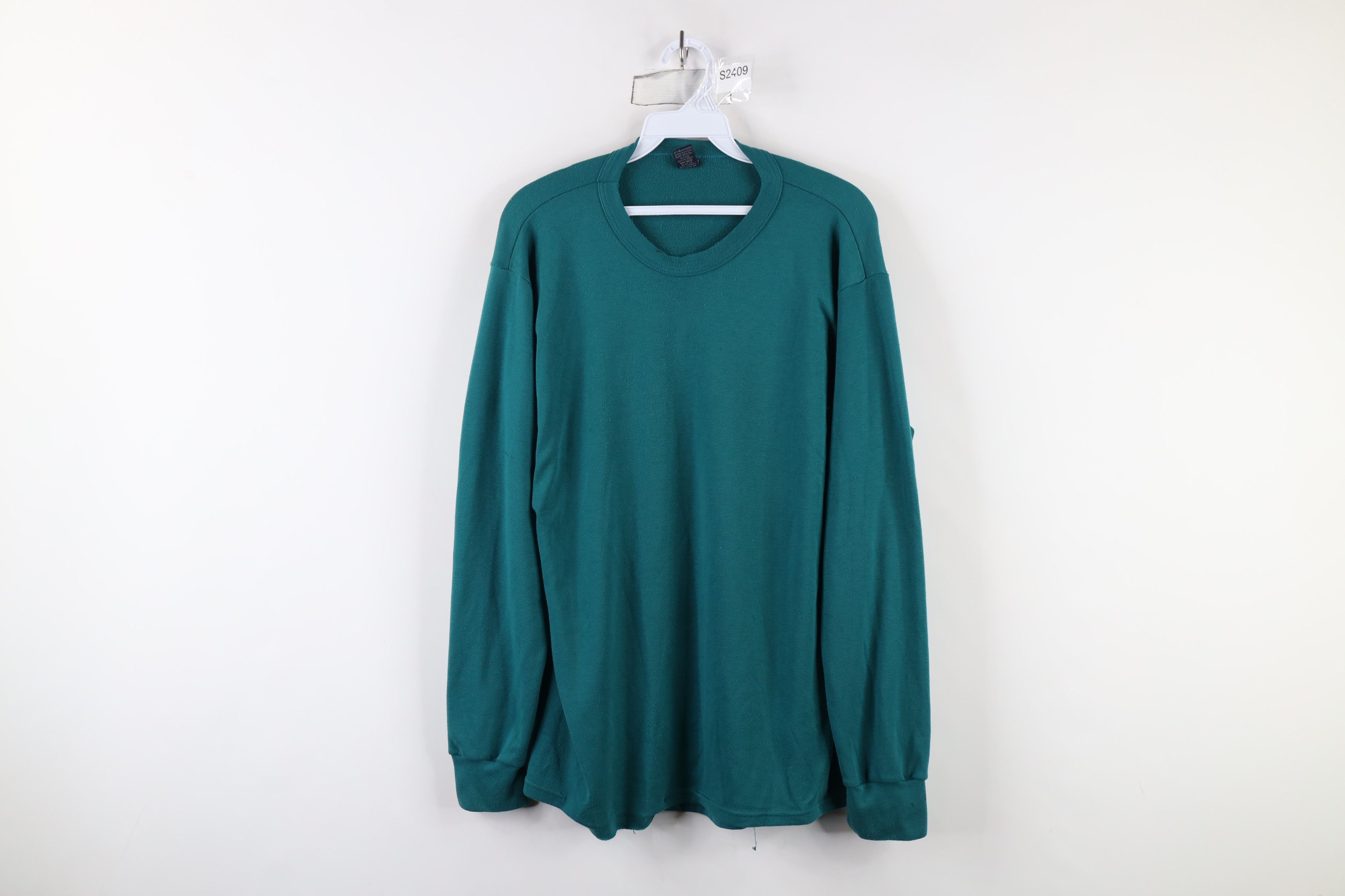 Lands' End × Vintage Vintage 90s Lands End Blank Thermal Knit T-Shirt Green USA Size US L / EU 52-54 / 3 - 1 Thumbnail