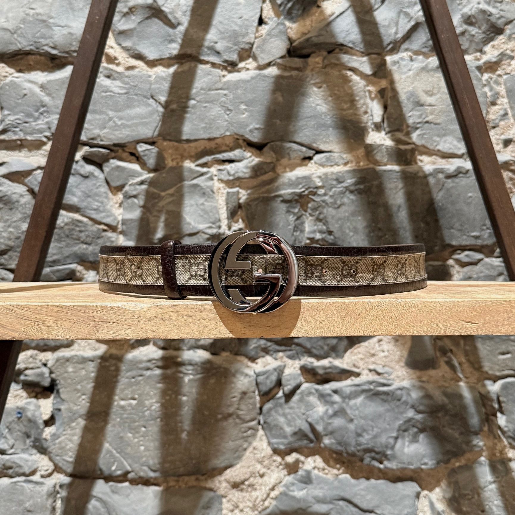 Gucci Gucci Interlocking GG Supreme Brown Leather Belt Size 34 - 3 Thumbnail