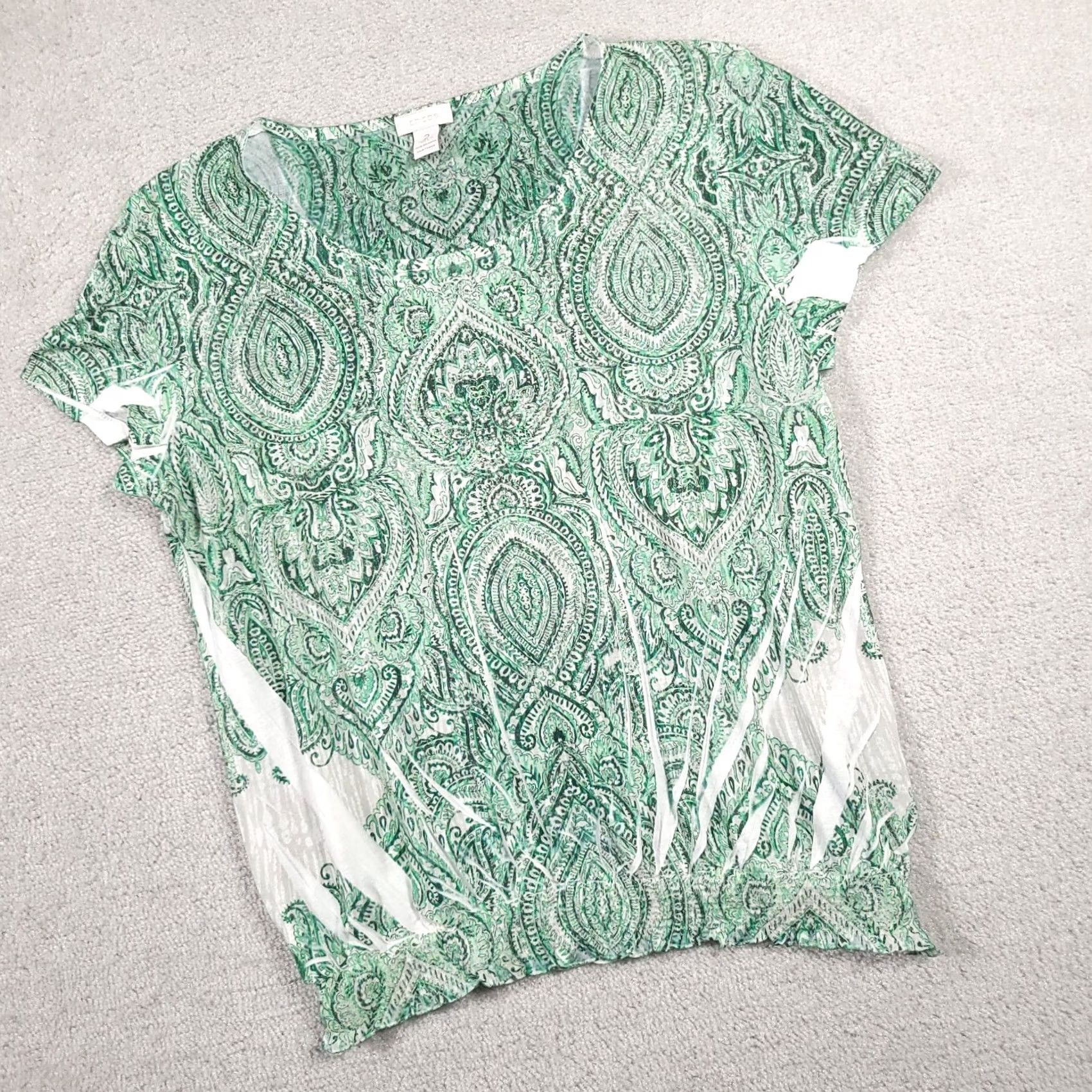 Vintage VINTAGE Chico's Shirt Women's Large Green Geometric Burnout Studded Cinched USA Size L / US 10 / IT 46 - 2 Thumbnail