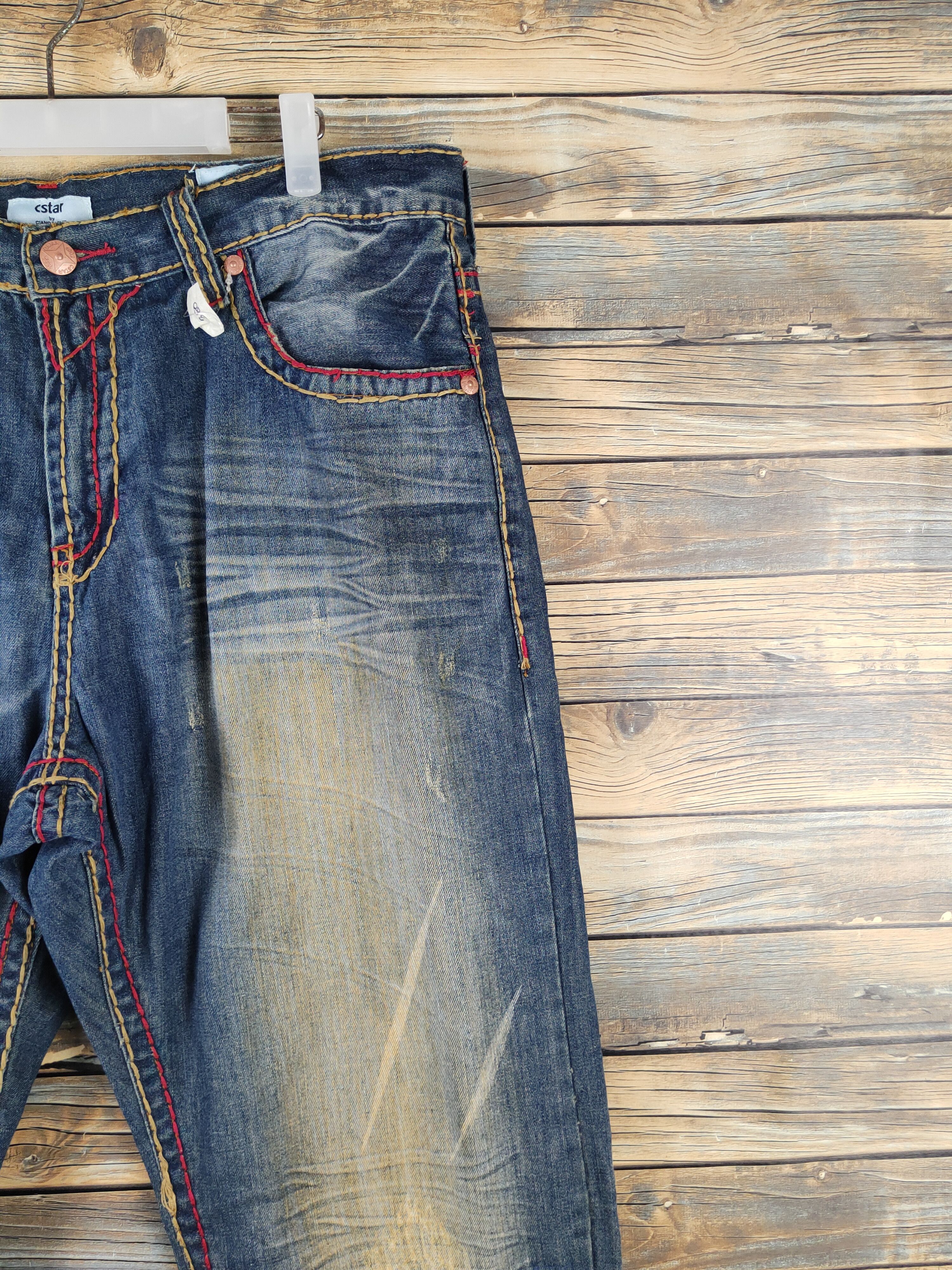Japanese Brand DL Cstar Blue faded vintage Distressed Ripped Jeans #380 Size US 40 / EU 56 - 6 Thumbnail