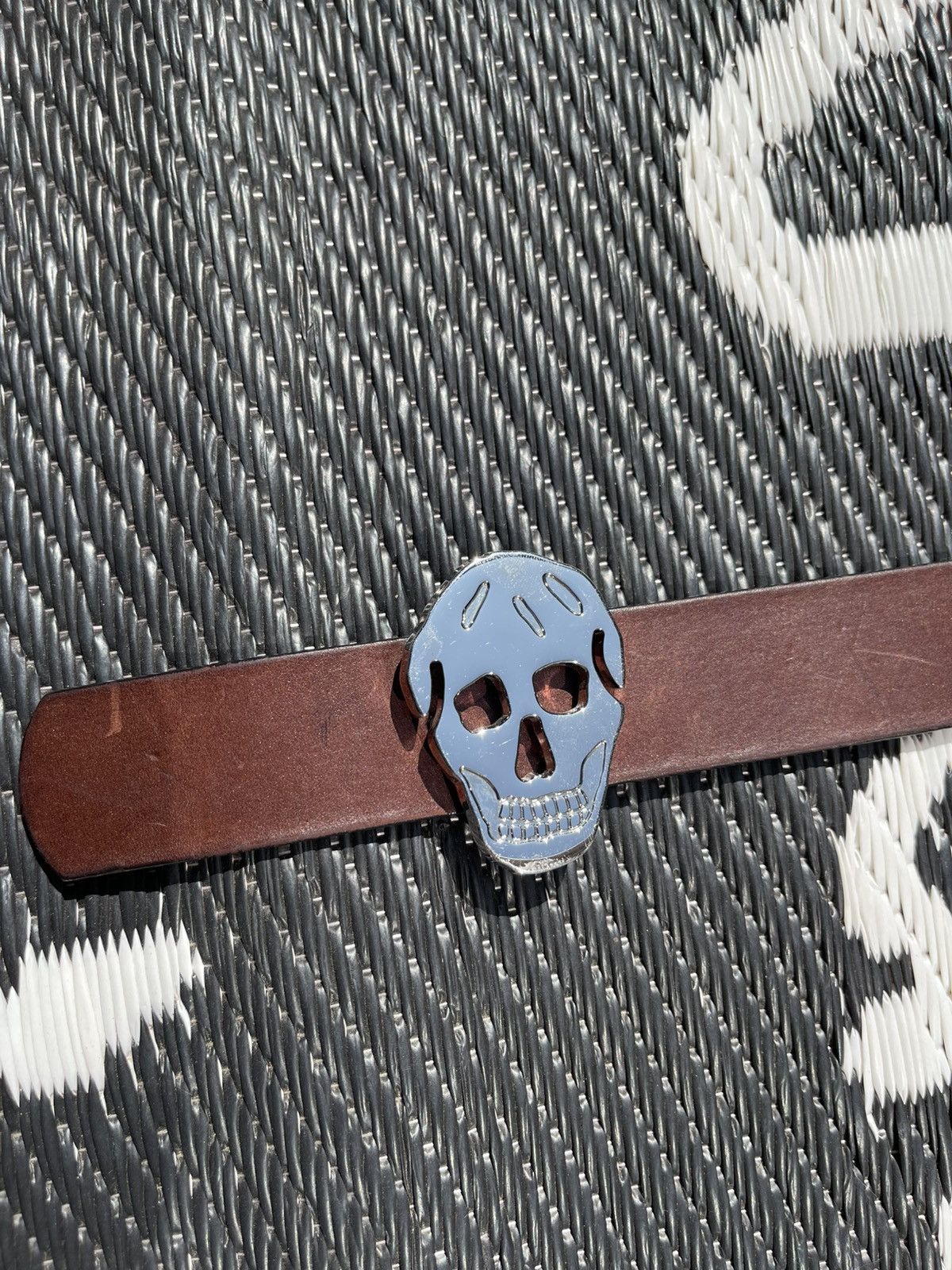 Alexander McQueen Alexander McQueen Brown Belt with Silver Skull Buckle Size 30 - 8 Thumbnail