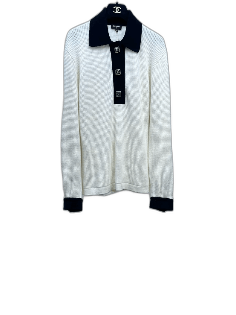 Chanel Chanel Black and White Polo Neck Knit Shirt Size S / US 4 / IT 40 - 1 Thumbnail
