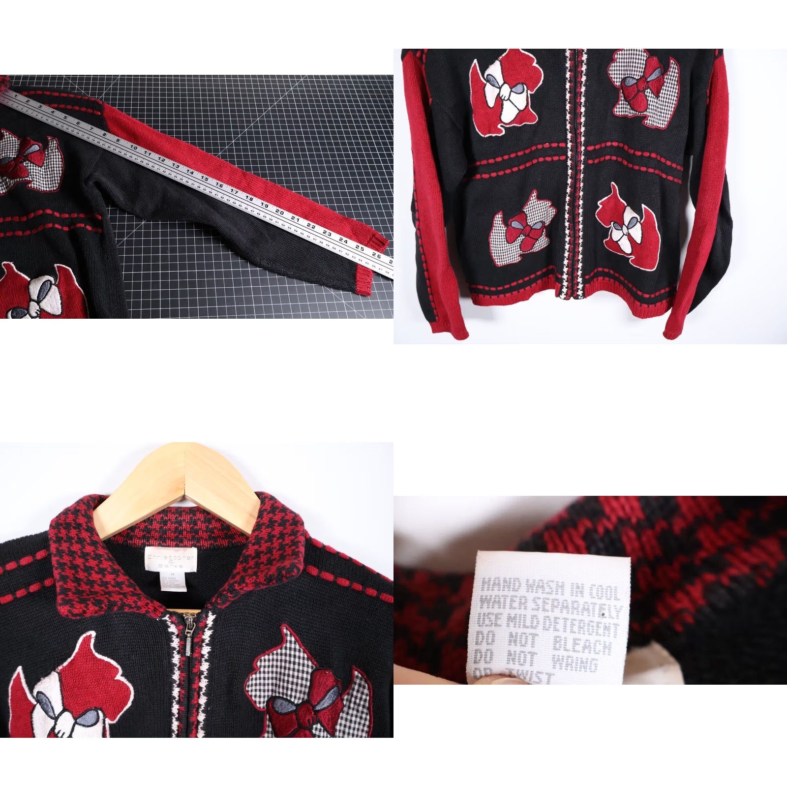 Vintage VINTAGE Scottie Terrier Motif Zip Cardigan Women's Medium Black Red Chunky Knit Sweater Size M / US 6-8 / IT 42-44 - 8 Thumbnail