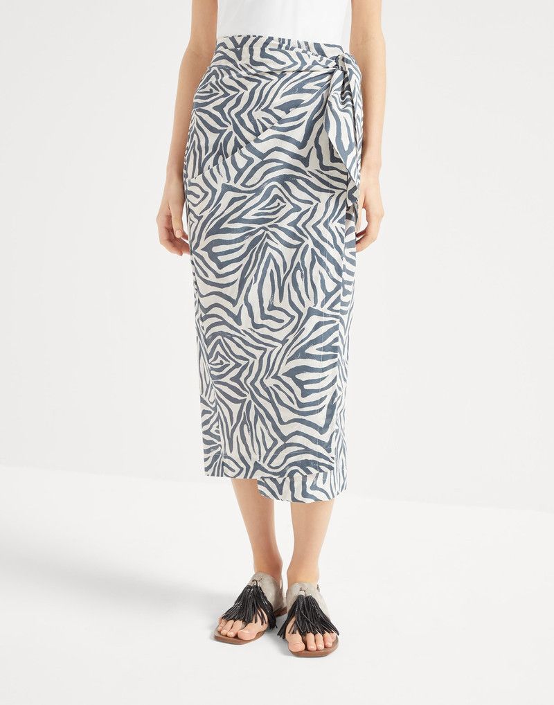 Brunello Cucinelli o1la1rc1a0326 Ethnic Print Poplin Sarong Skirt in Multicolor Size 25" / US 0 / IT 36 - 1 Thumbnail