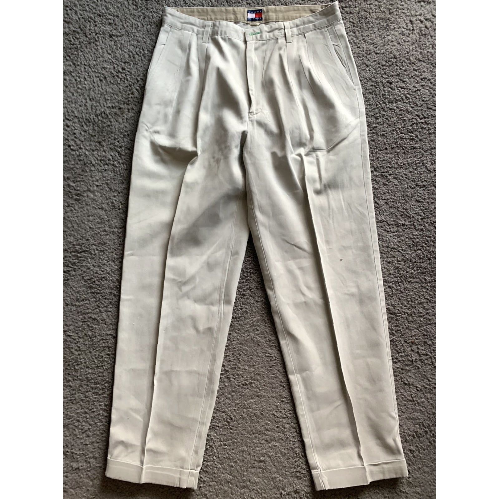 Tommy Hilfiger TOMMY HILFIGER Mens Beige Pleated Straight Leg Dress Pants 34x32 - Comfort, Breathable, Solid, American Designer Size US 34 / EU 50 - 5 Thumbnail