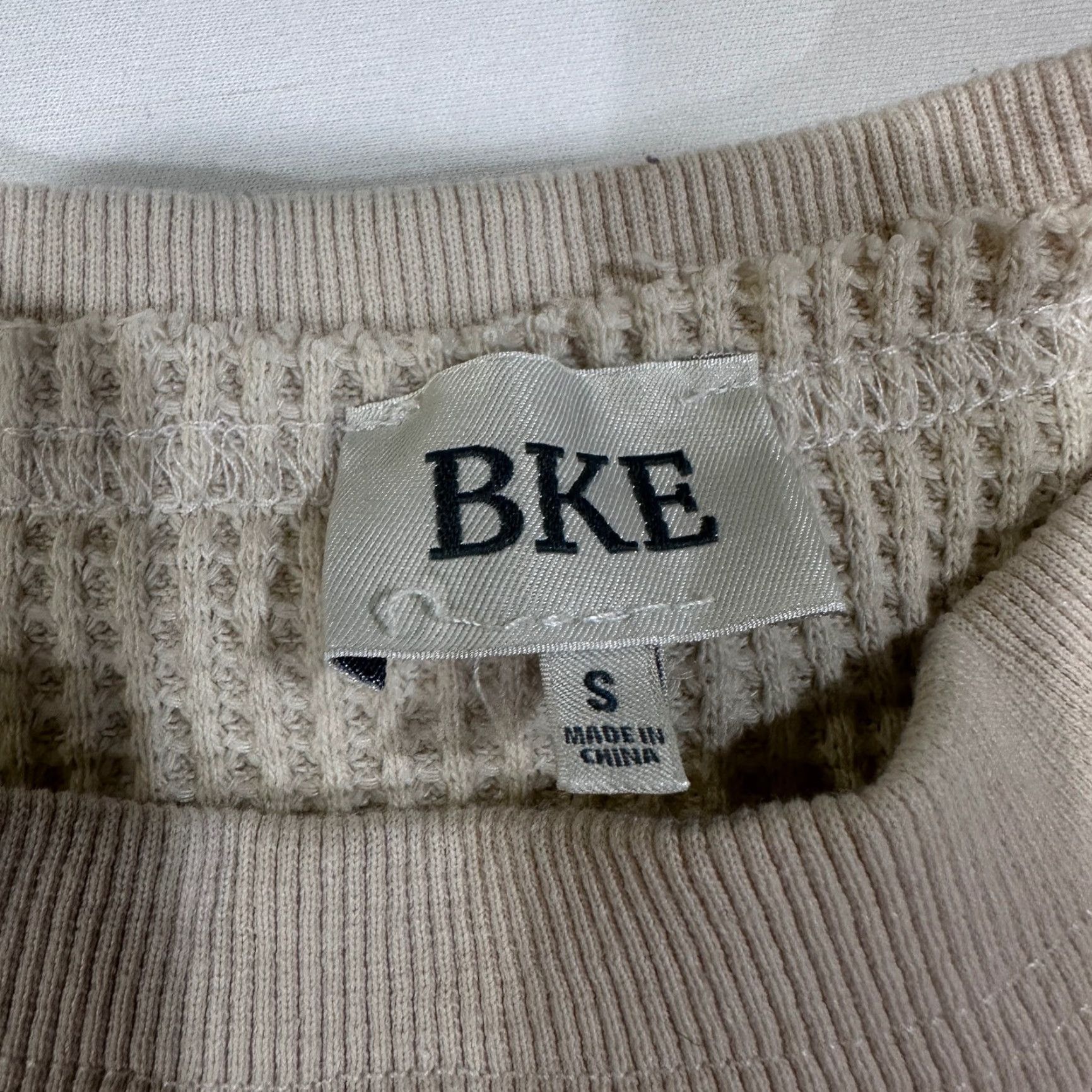 BKE BKE T Shirt Womens S Cream Blue Patchwork Waffle Knit Thermal Long Sleeve Boho Size S / US 4 / IT 40 - 3 Thumbnail