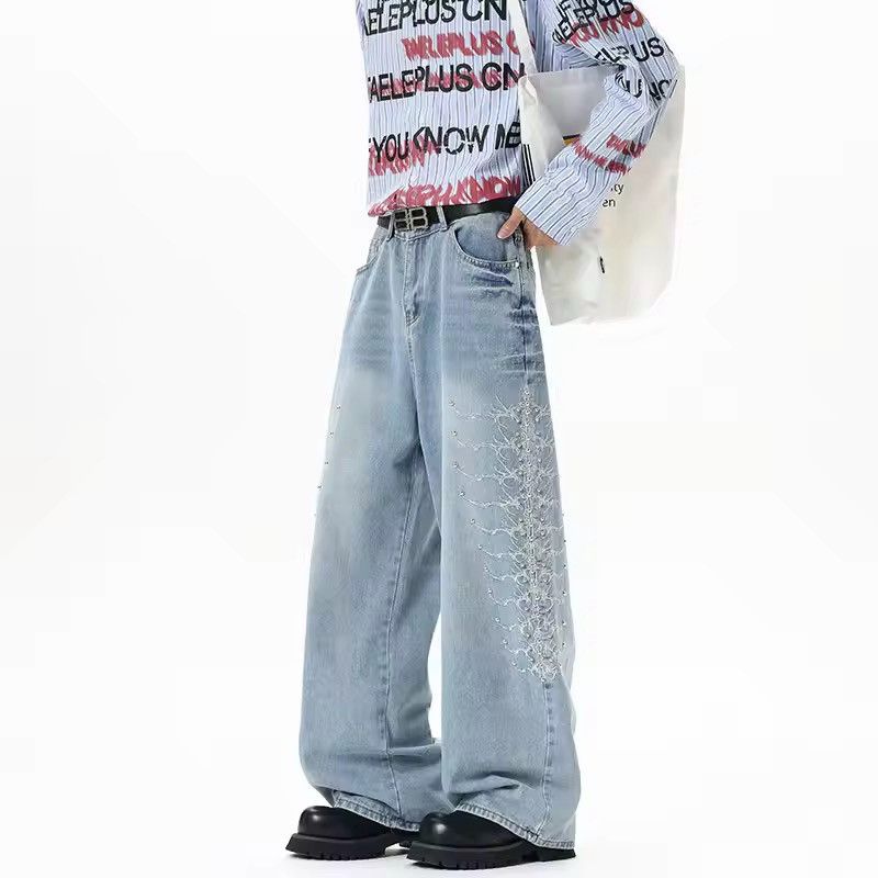 Japanese Brand 🔥 RARE Y2K Light Wash Wide Leg Embellished Jeans Size US 26 / EU 42 - 7 Thumbnail