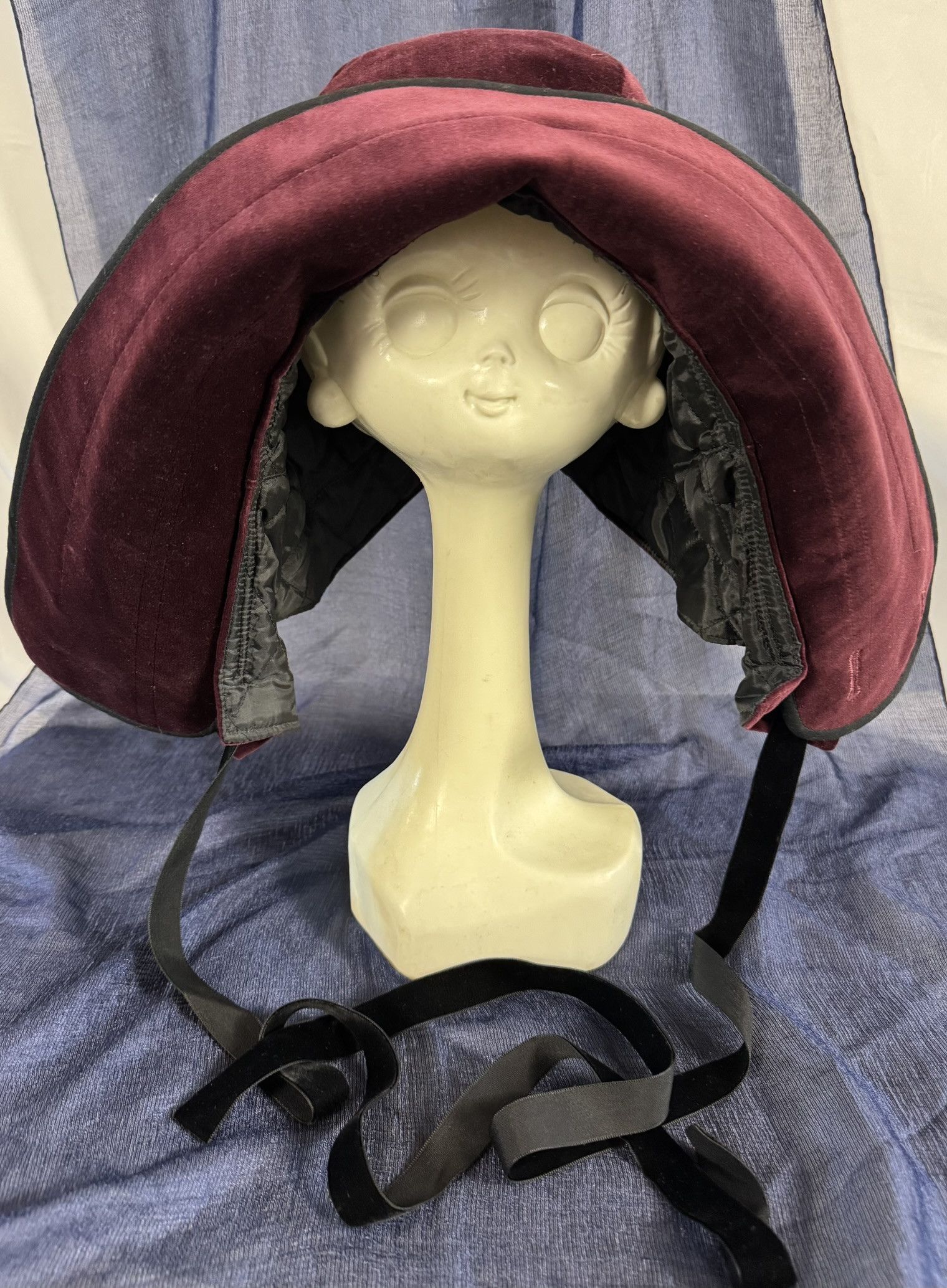 Comme des Garcons Rare Vintage COMME des GARÇONS Burgundy Velvet Bonnet Hood Size ONE SIZE - 5 Thumbnail