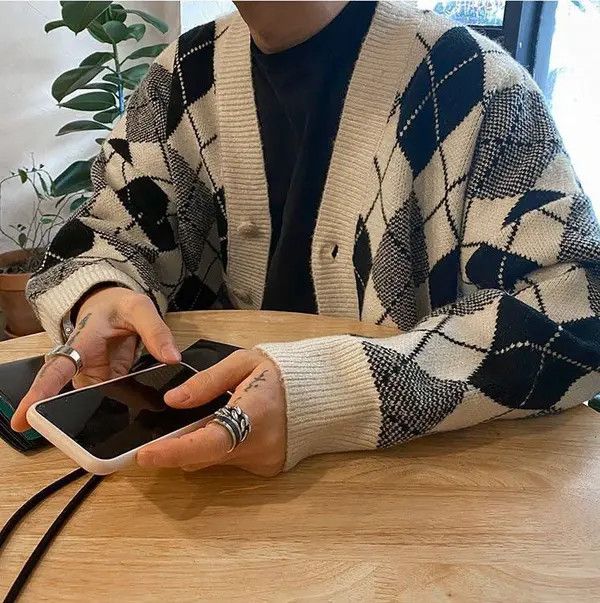 VIBE Argyle Graphic Knit Cardigan Sweater Size US M / EU 48-50 / 2 - 5 Thumbnail