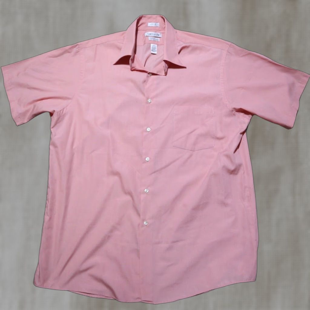 Van Heusen Van Heusen Dress Shirt Men 16.5 Pink Solid Poplin Button Up Collar Down Wrinkle Free Shirt Size 46R - 1 Thumbnail