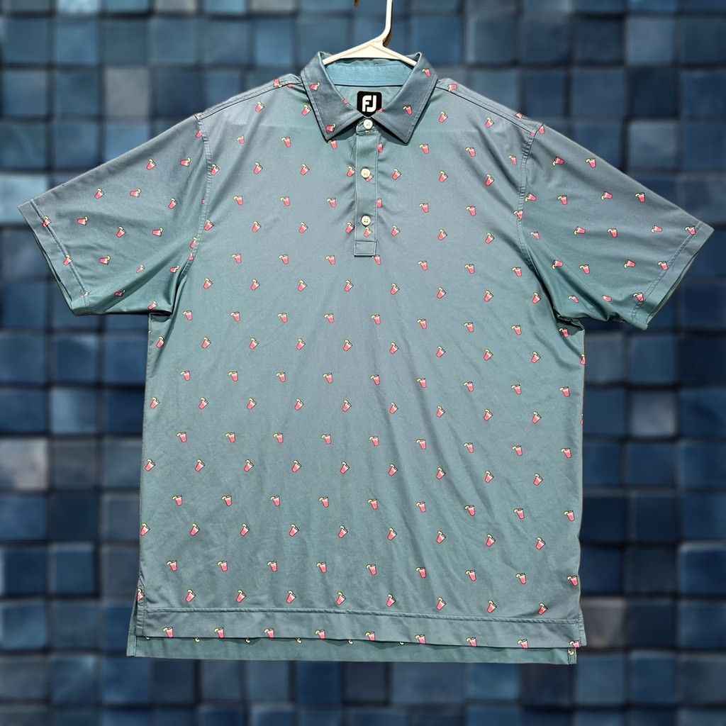 Footjoy FootJoy Golf Polo Shirt Mens Large Blue Pink Lemonade AOP Print Stretch Size US L / EU 52-54 / 3 - 1 Thumbnail