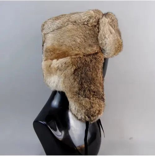 Designer Warm Natural Rabbit Fur Fluffy Hat With Earflaps Size ONE SIZE - 2 Thumbnail