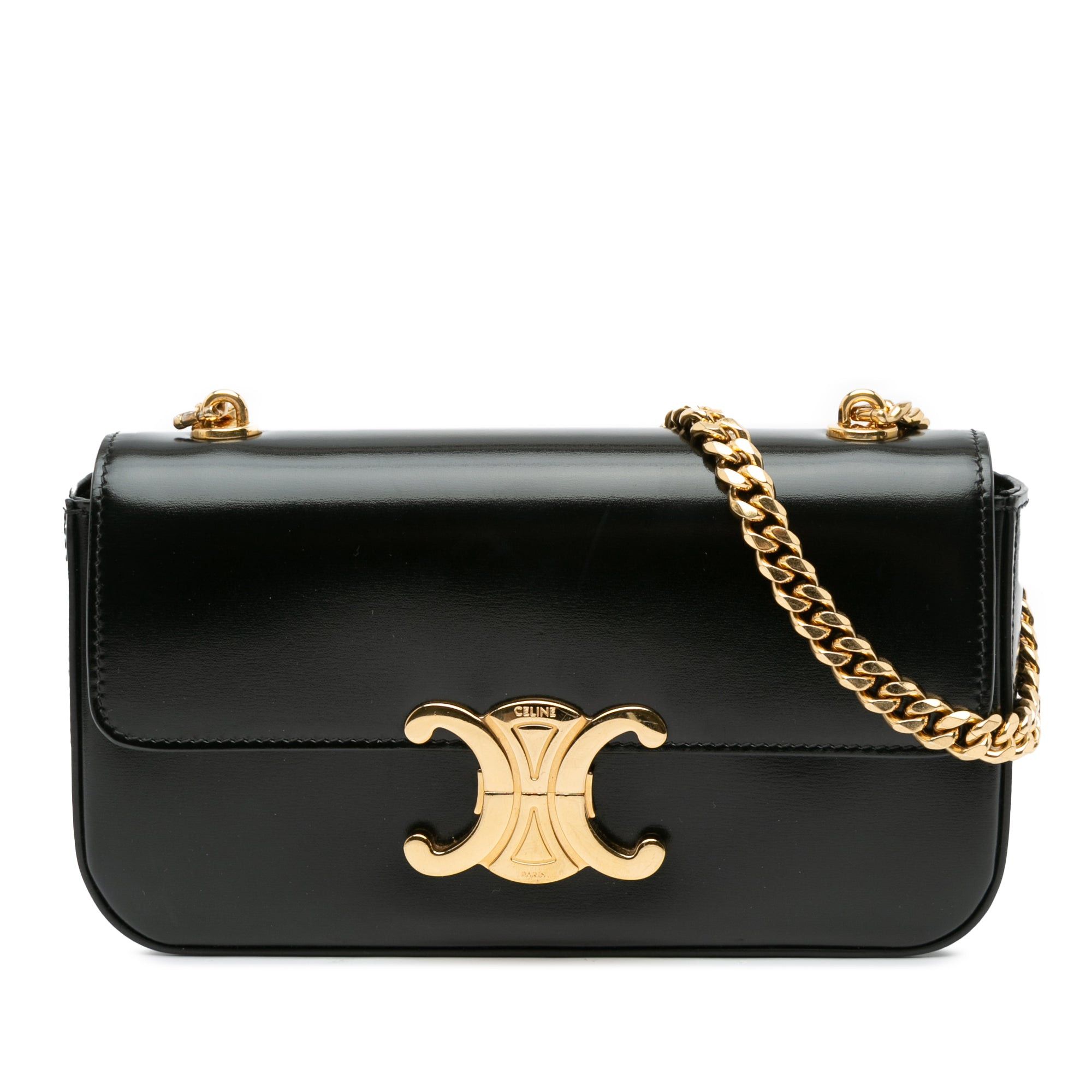 Celine Shiny Calfskin Claude Chain Shoulder Bag Black