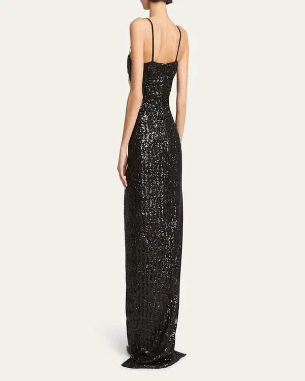 Balmain o1s1wg111025 Sequin Embroidered Palm Tree Gown in Black Size XS / US 0-2 / IT 36-38 - 4 Thumbnail