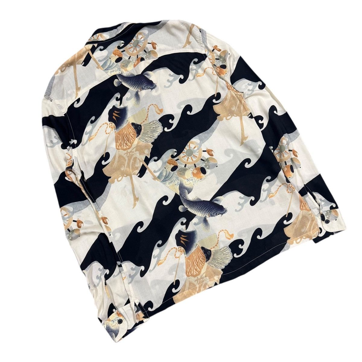 Allsaints All Saint Viscose Rayon Japanese Koi Fish Open Collar Shirt Size US M / EU 48-50 / 2 - 16 Thumbnail