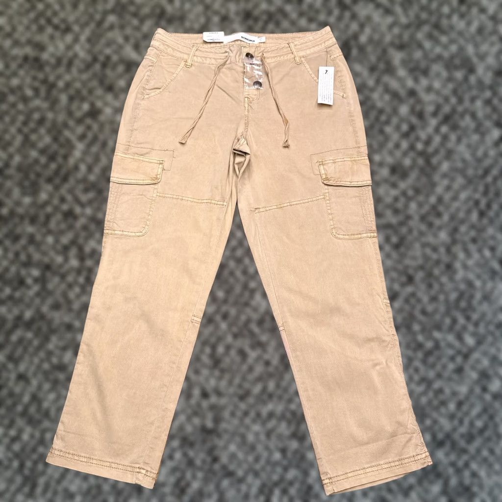 Vintage Sonoma Capri Pants Womens 6 Tan Mid Rise Cargo Drawstring New Size 28" / US 6 / IT 42 - 1 Thumbnail
